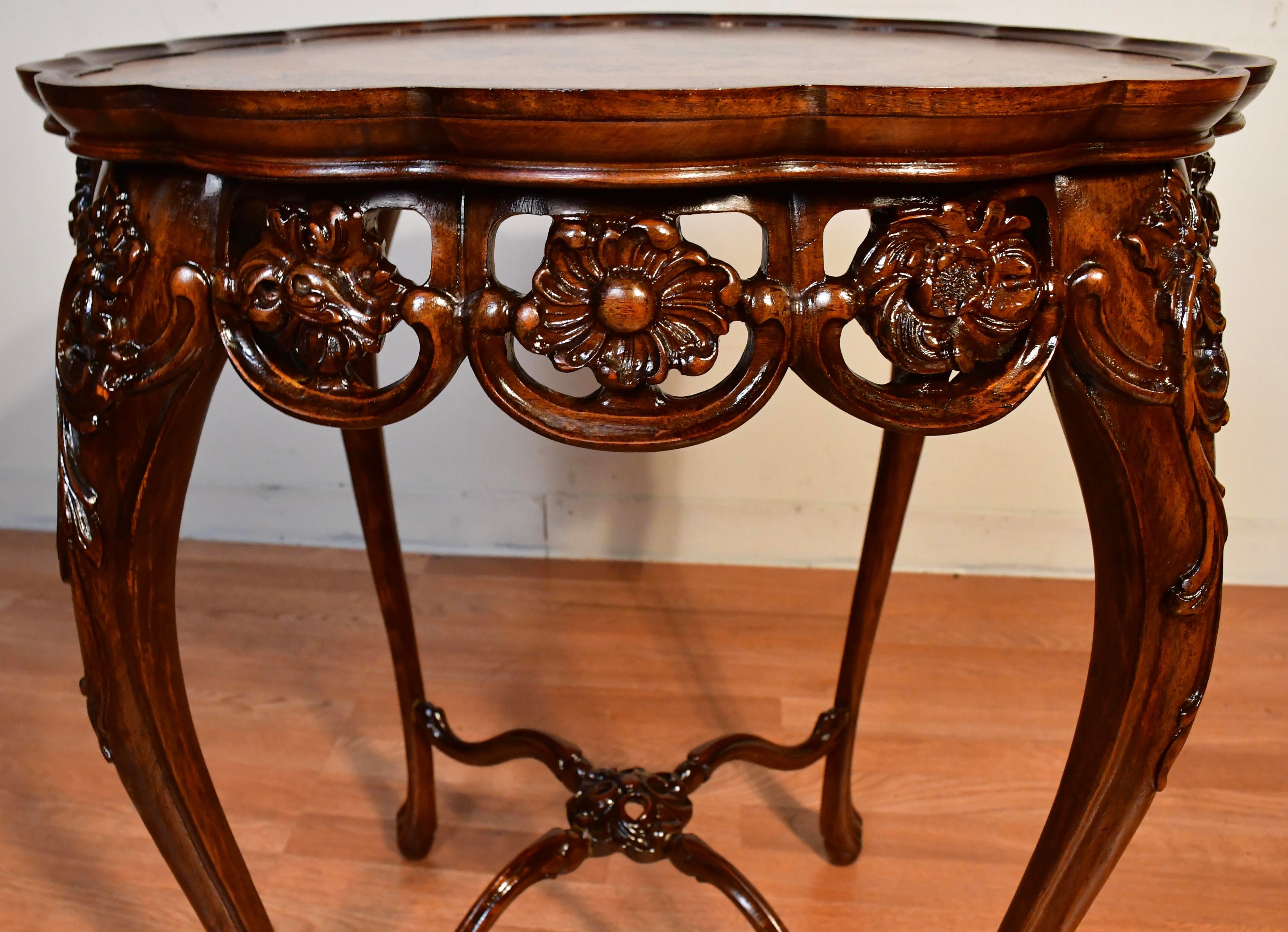 1900s Antique French Louis XV Walnut & Satinwood Inlay Side