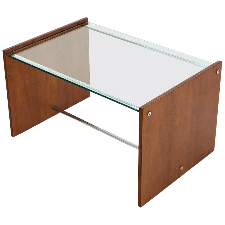 MidCentury Danish Modern Rosewood Chrome Glass Top Coffee Side Table