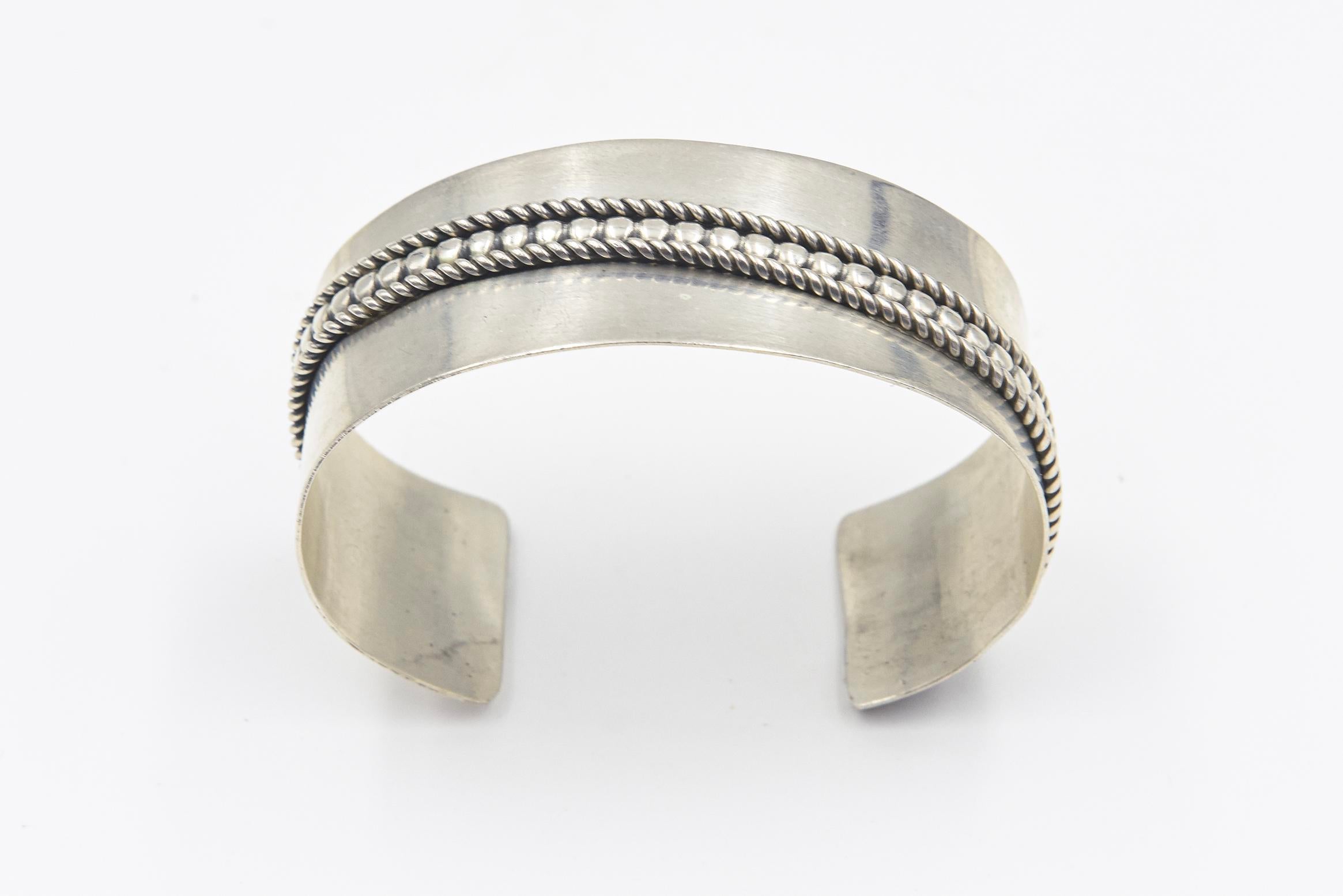 Native American Navajo Sterling Silver Cuff Bracelet by Tom Hawk