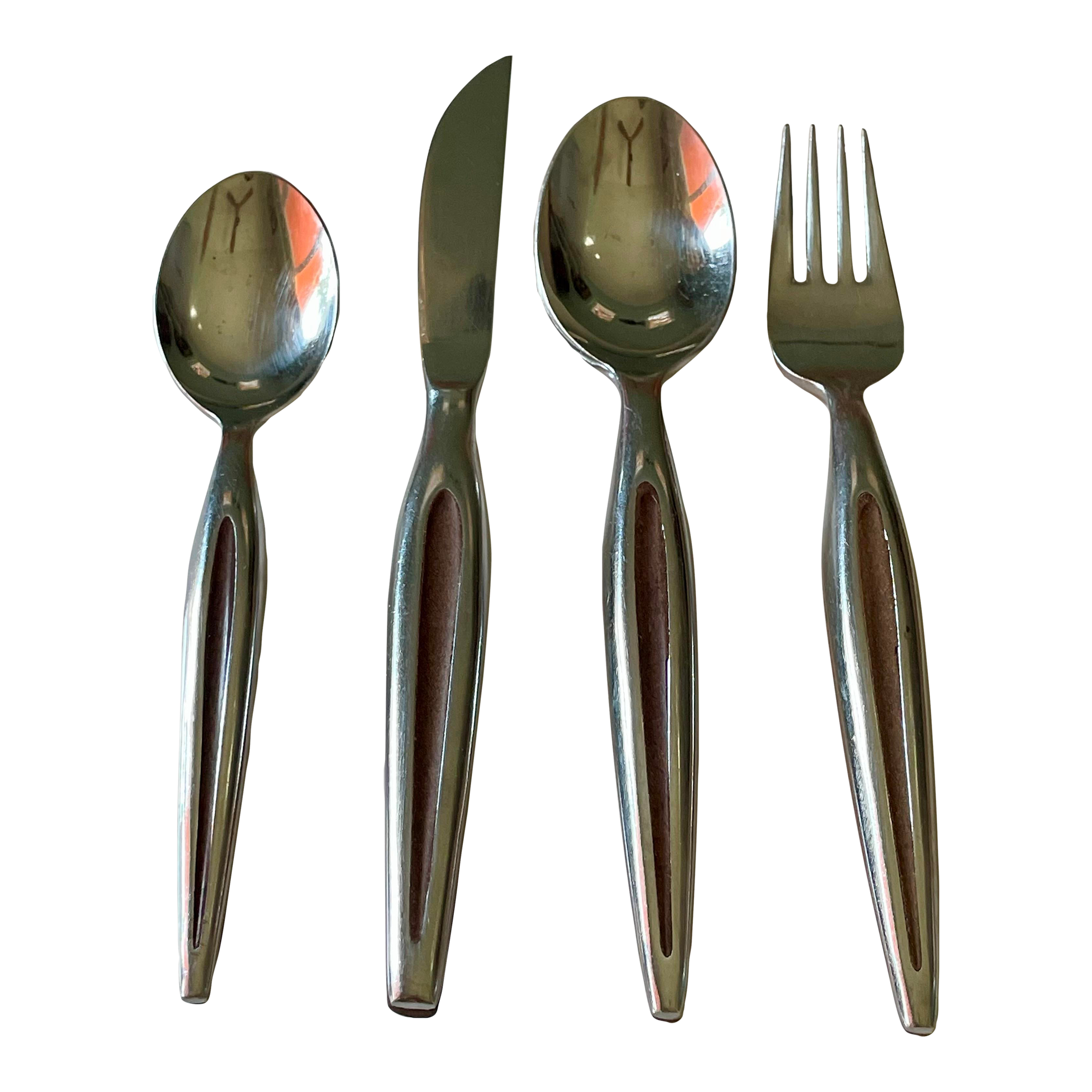 Mid Century Modern Stainless Inlay Flatware Set- 24 Pieces
