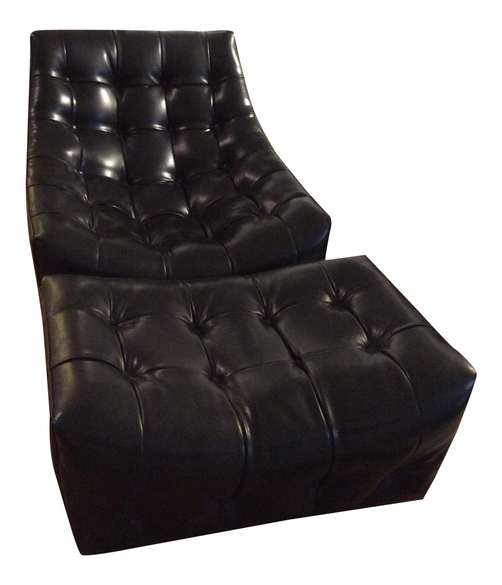 Black Leather Chair & Ottoman Chairish