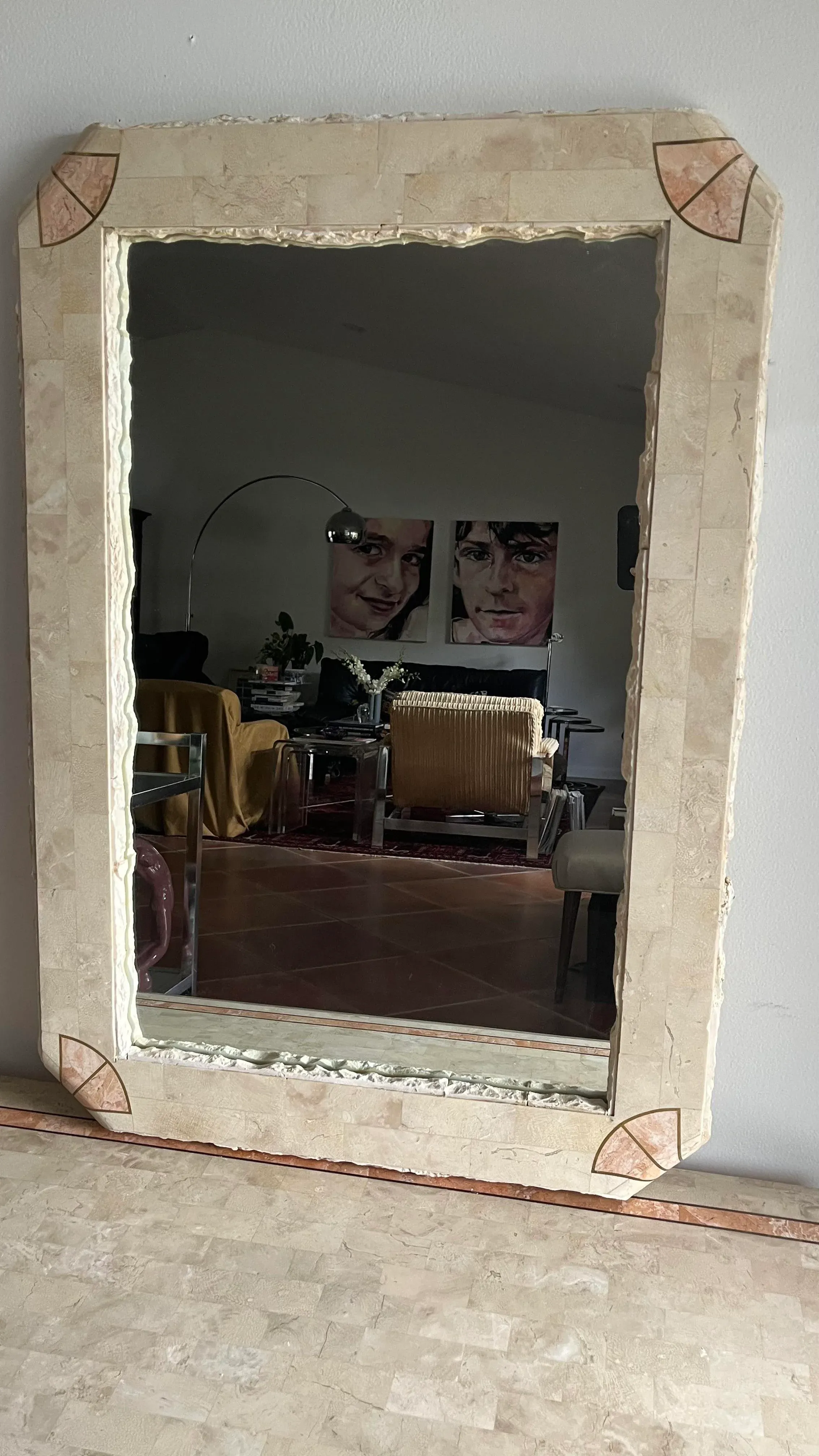 MAITLAND-SMITH ストーンシリーズ　ミラー メートランドスミス 1980s Maitland Smith Tessellated Stone Mirror Mactan Stone | Chairish