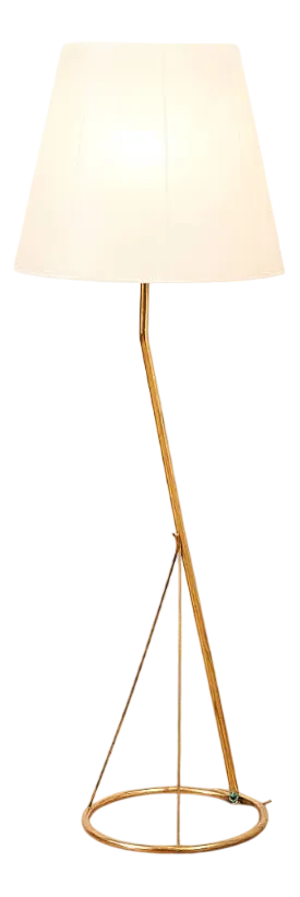 Floor Lamp in Brass Rod & Reflector Sheet Metal Painted White