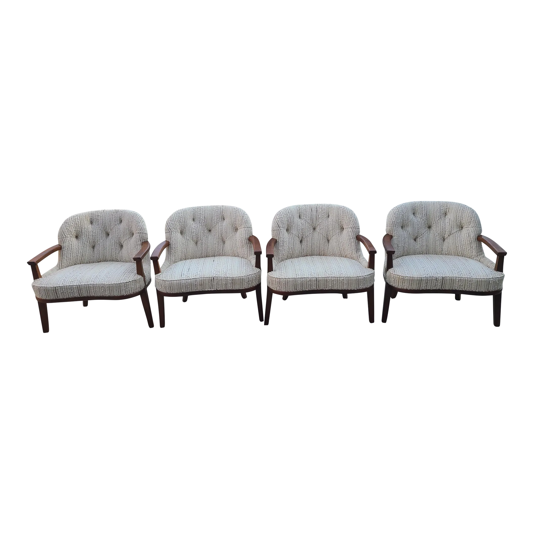 Mid 20th Century Mahogany Upholstered Club Chairs - Set of 4 in the Style of Edward Wormley