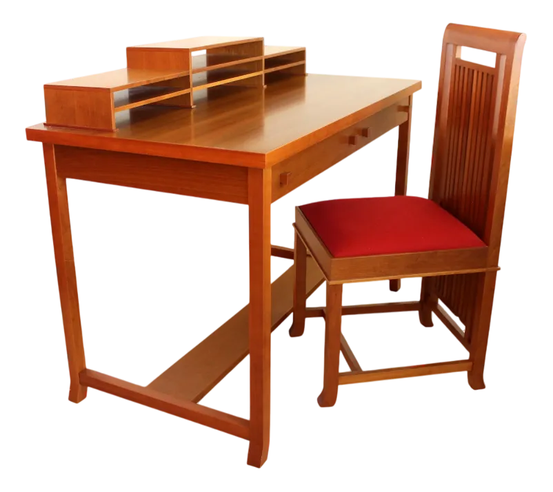 Desk & Chair by Frank Lloyd Wright, 1990s, Set of 2