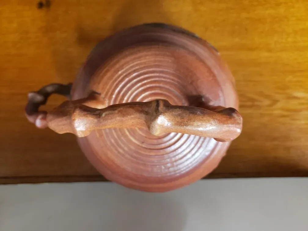 Mid 20th Century Art Pottery Footed Branch Form Handles Lidded Vessel