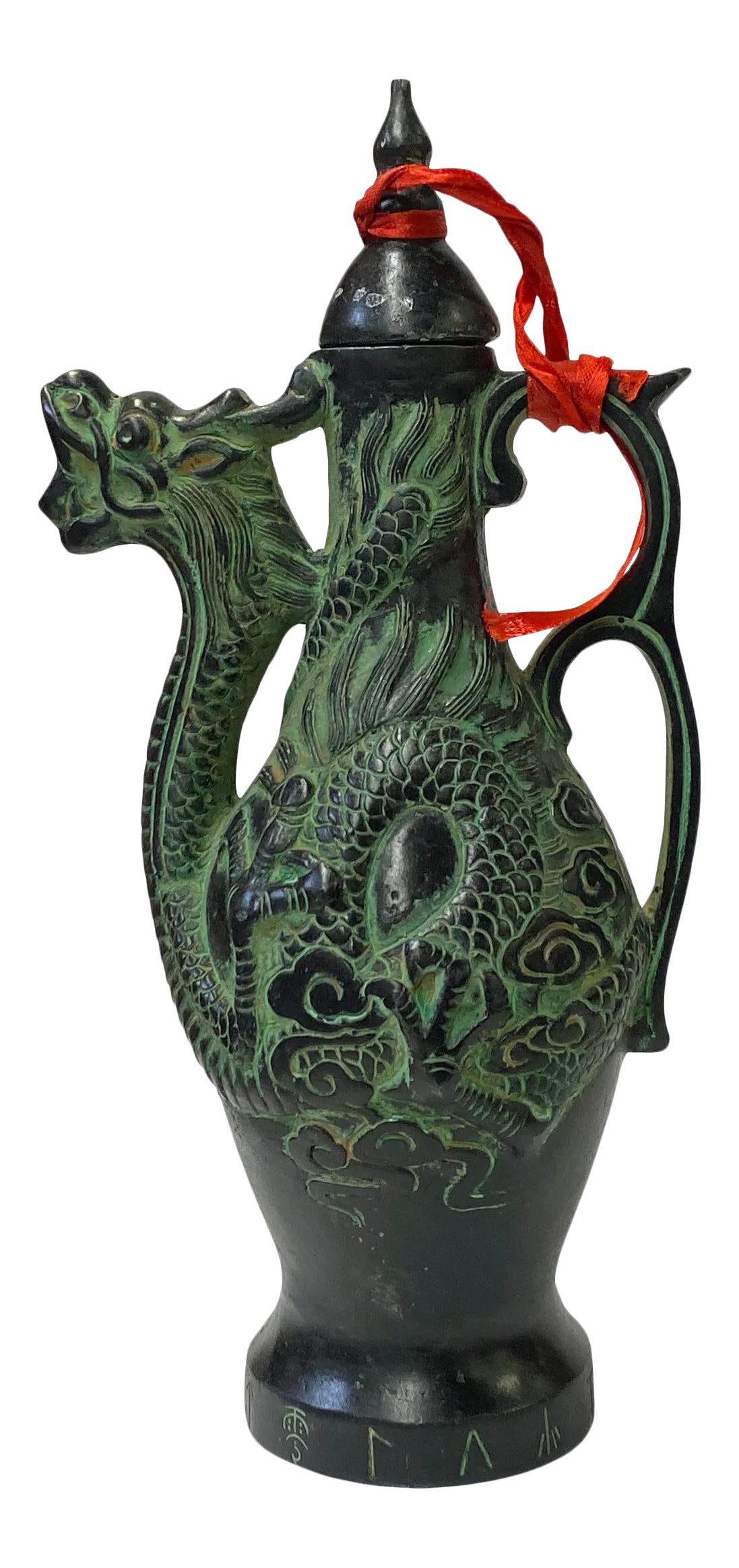 Chinese Green Black Ancient Dragon Wine Jar Shape Display Chairish