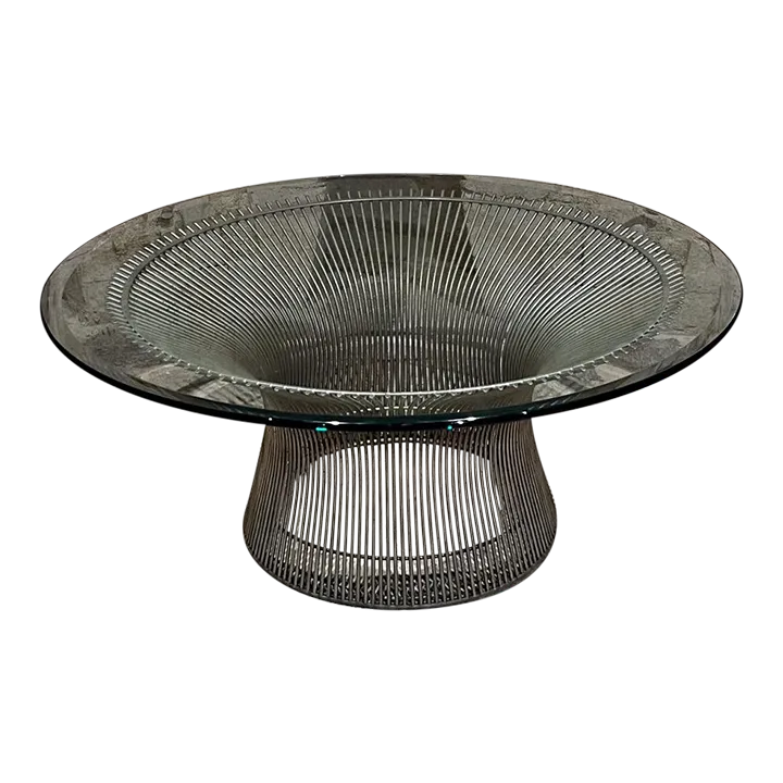 Warren Platner Knoll Modern Round Coffee Table Metal and Glass Restored