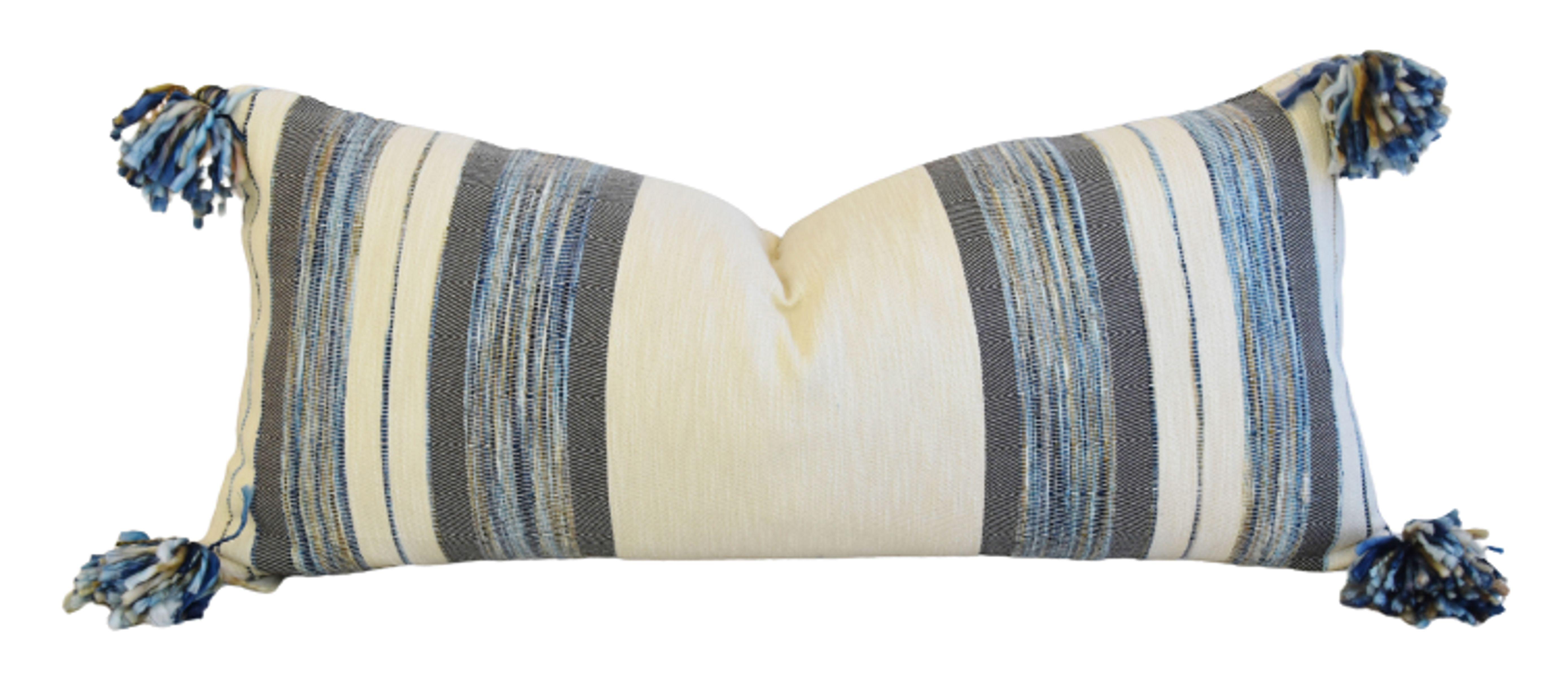 Nautical Coastal Woven Cotton Lumbar Feather Down Pillow W Pom Pom Trim 34 X 16 Chairish