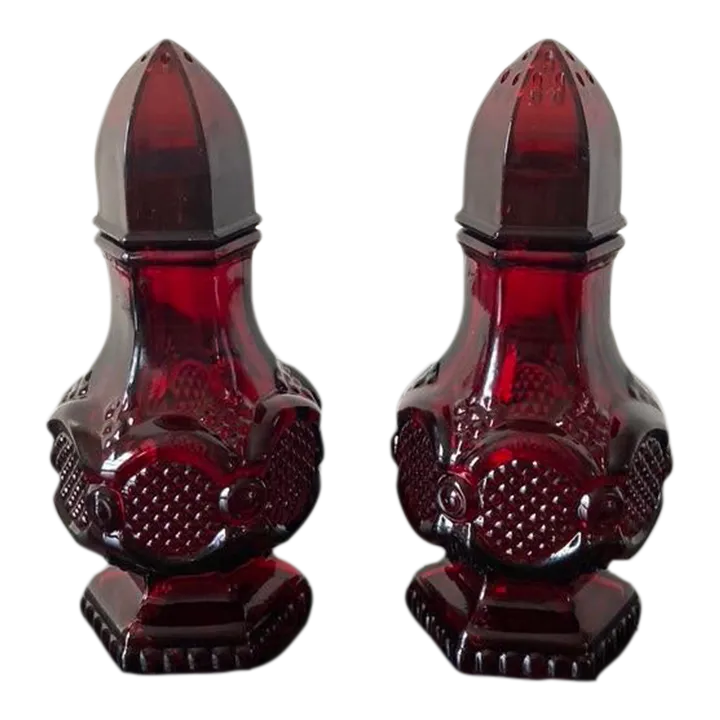 Vintage Regency Salt & Pepper Shakers in Ruby Red- a Pair | Chairish