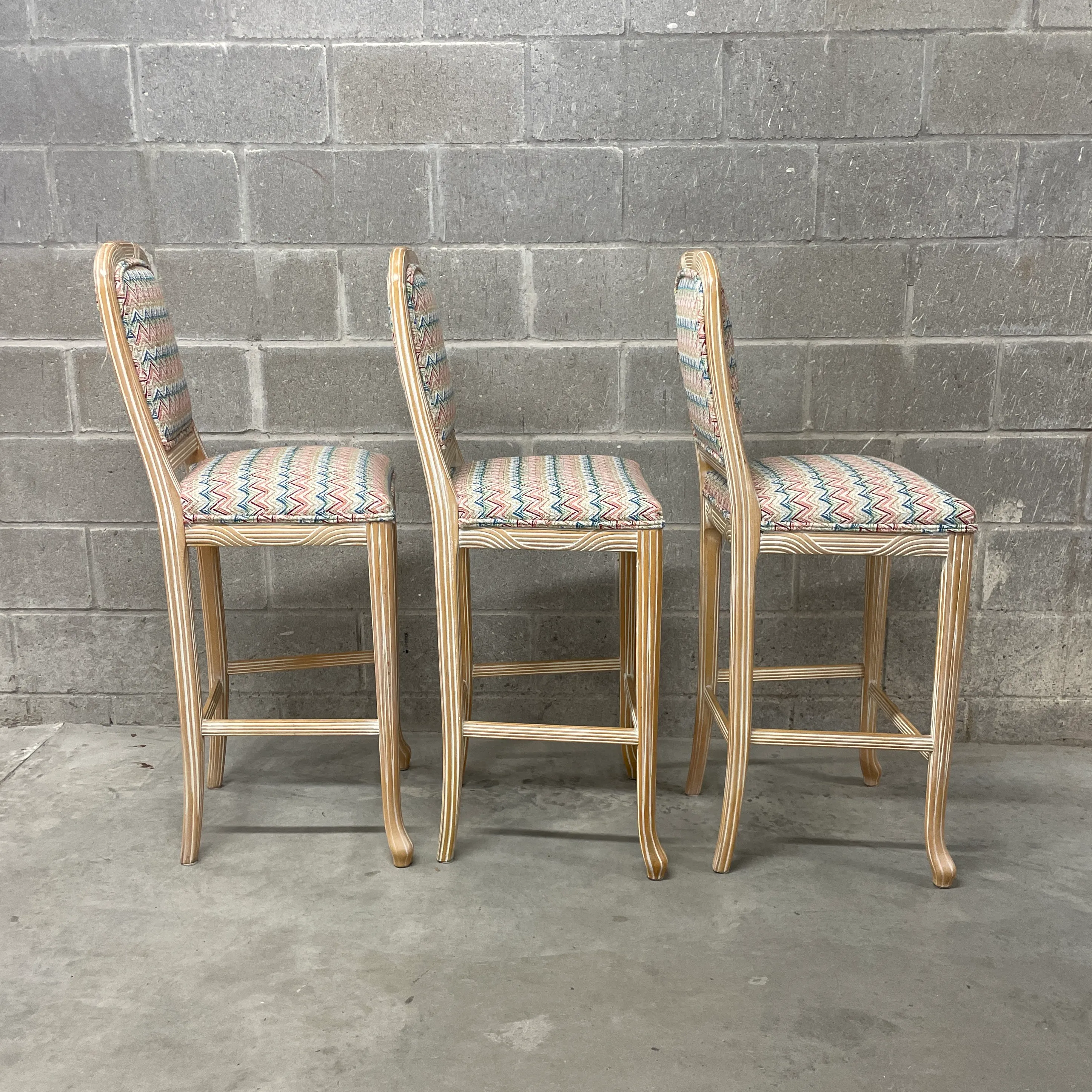 Faux Reeded Bamboo Bar Stools - Set of 3