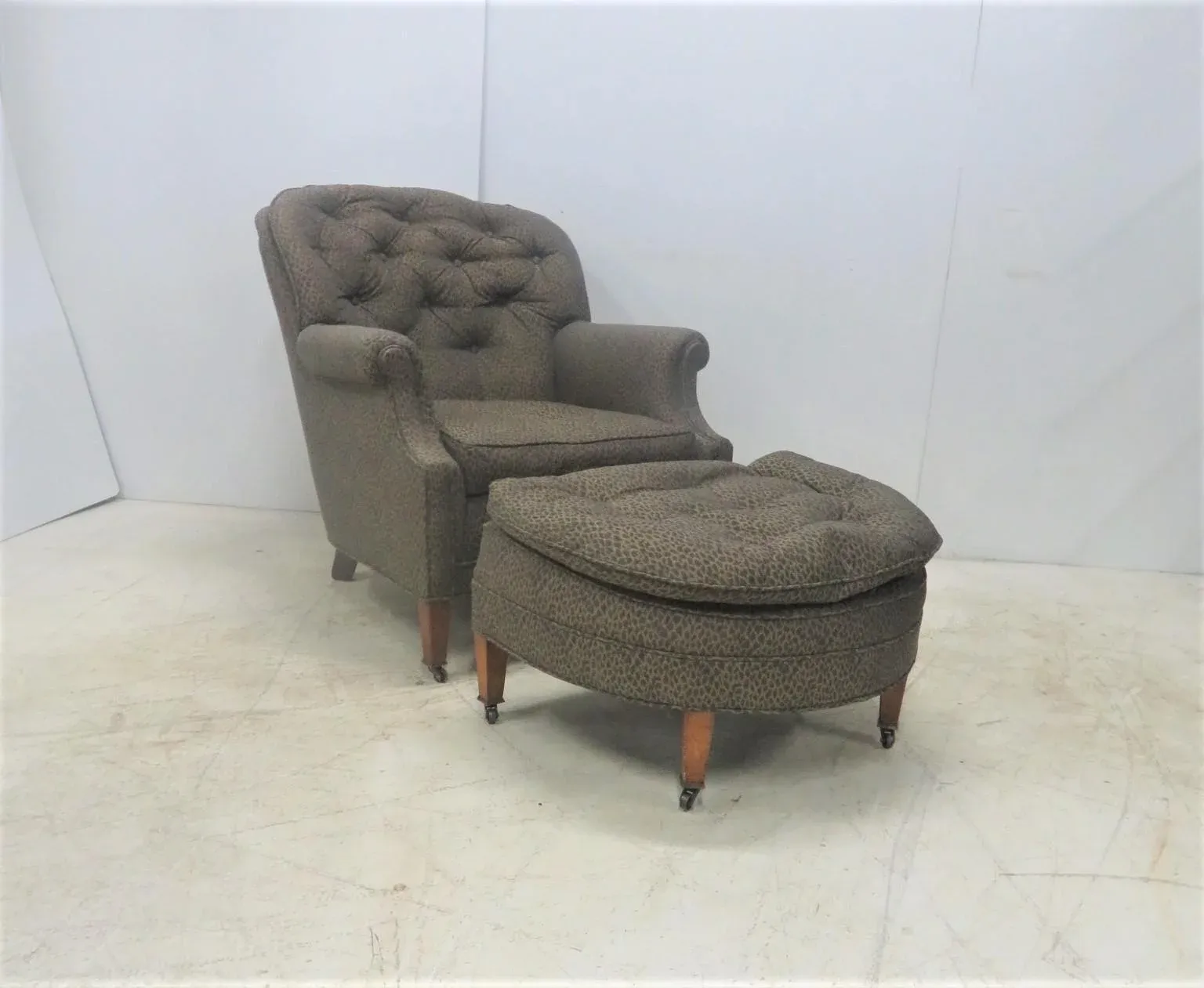 Vintage Mid-Century Leopard Print Club Chair Ottoman Set Chairish