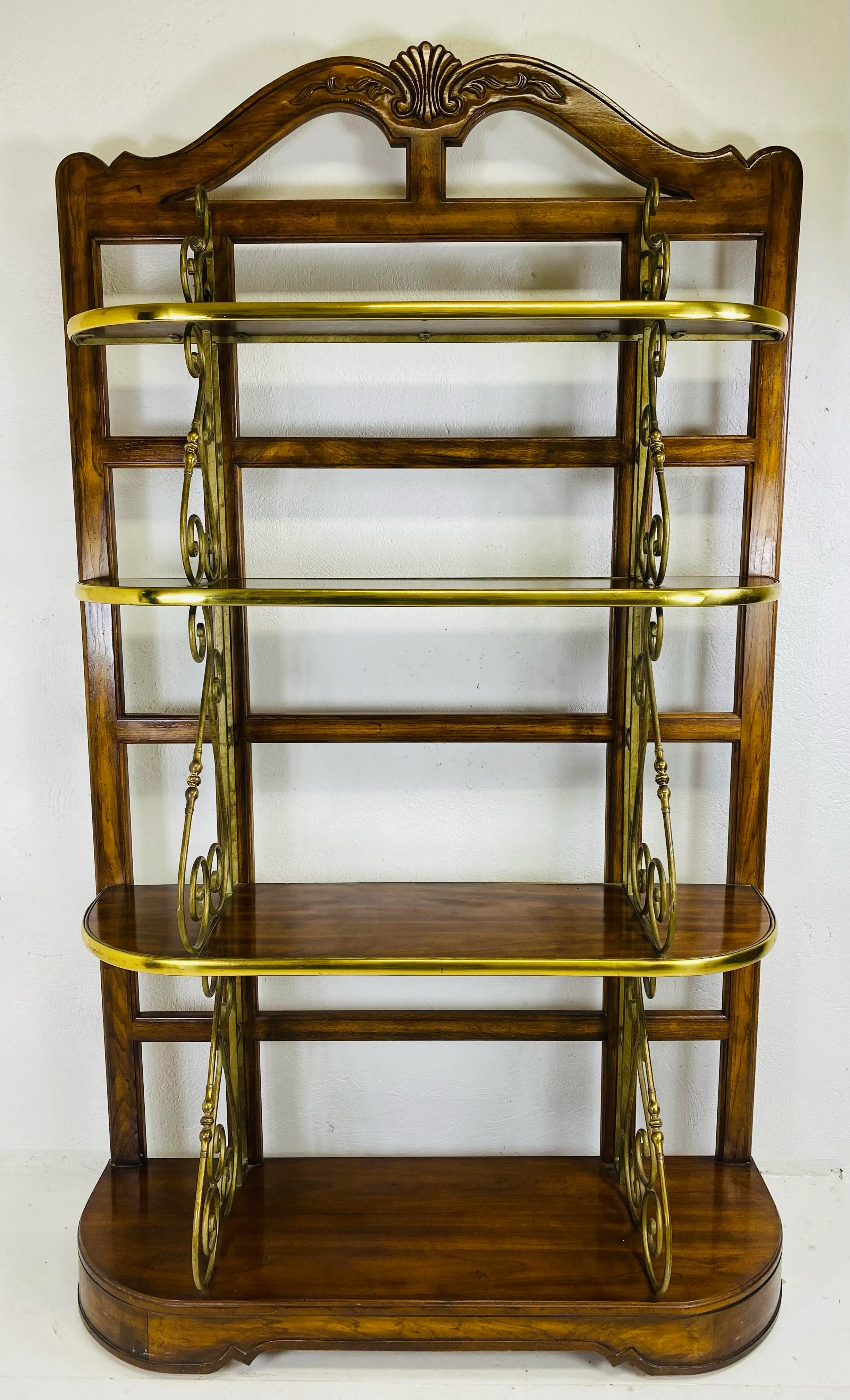 Handsome Vintage Drexel Heritage Brass and Walnut Bakers Rack