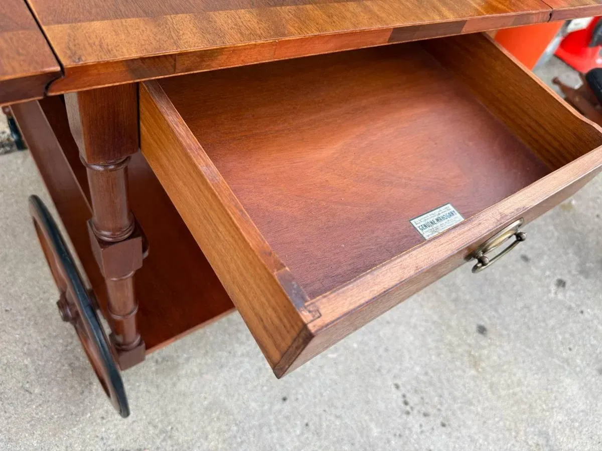 Vintage Mahogany Banded Inlay Tea Cart Server Cart
