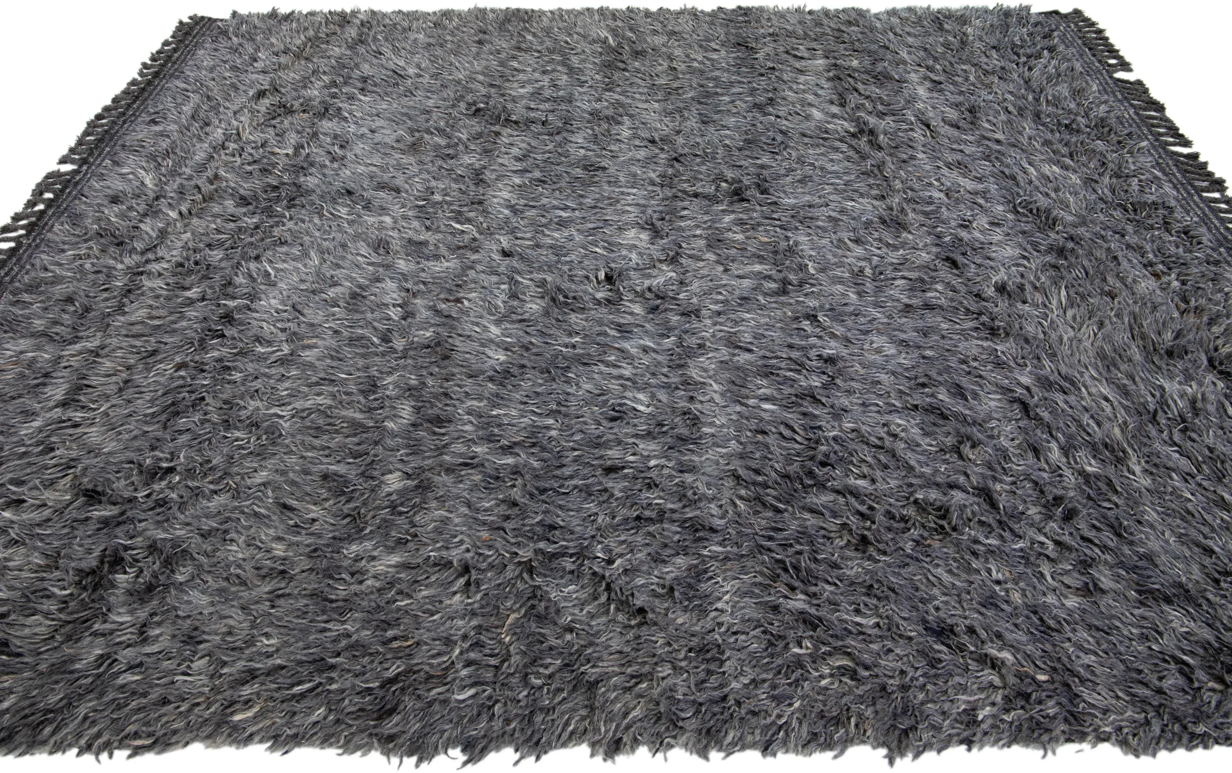 Modern Tulu Moroccan Style Wool Rug With Charcoal Field