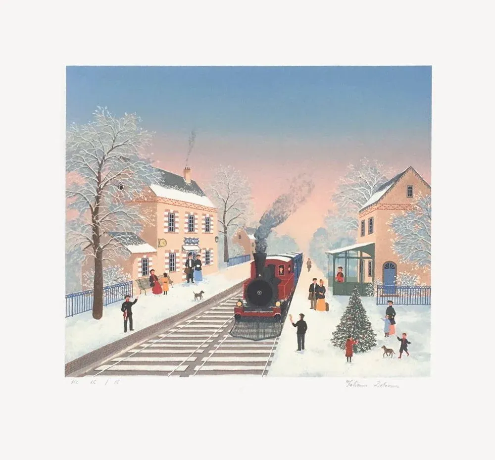 1990s Fabienne Delacroix Valencay Train Station Lithograph