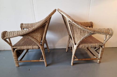 Vintage Burmese Woven Rattan Lounge Chairs, Set of 2
