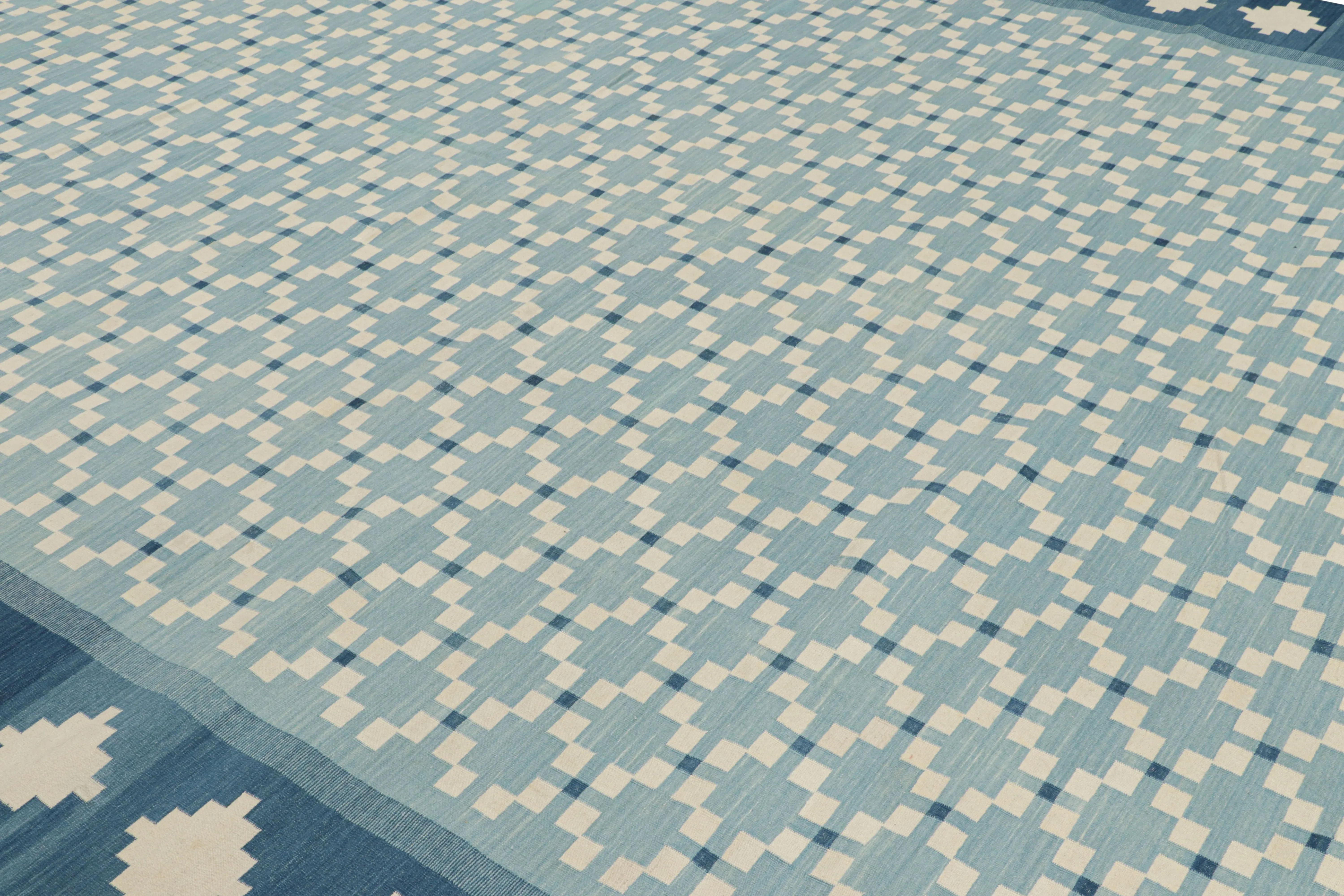 Rug & Kilim's Contemporary Dhurrie Rug in Blue With White