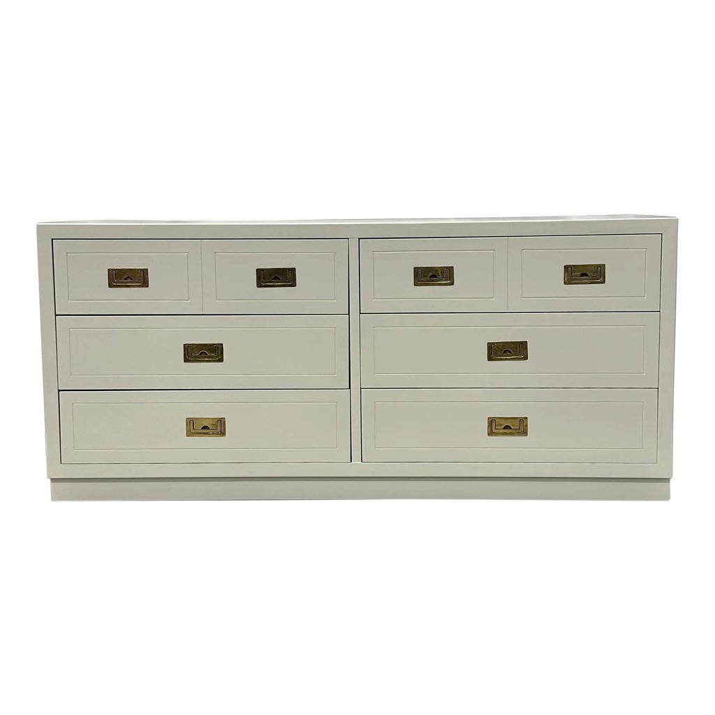 MidCentury Modern White Campaign Dresser / Chest of Drawers, America