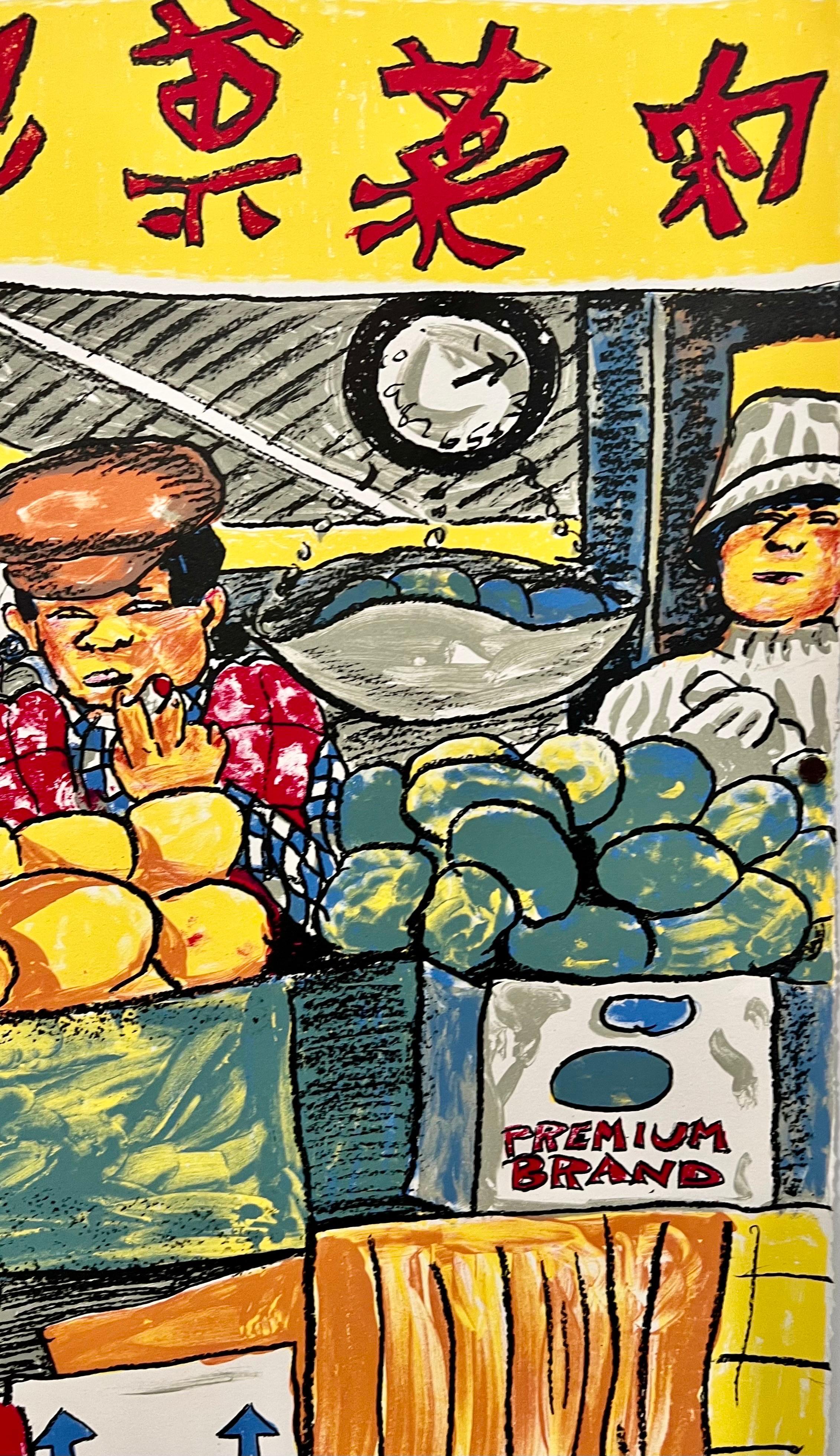 Red Grooms, Red Grooms Canal St Chinatown Manhattan New York City Lithograph Cartoon Pop Art, 1993