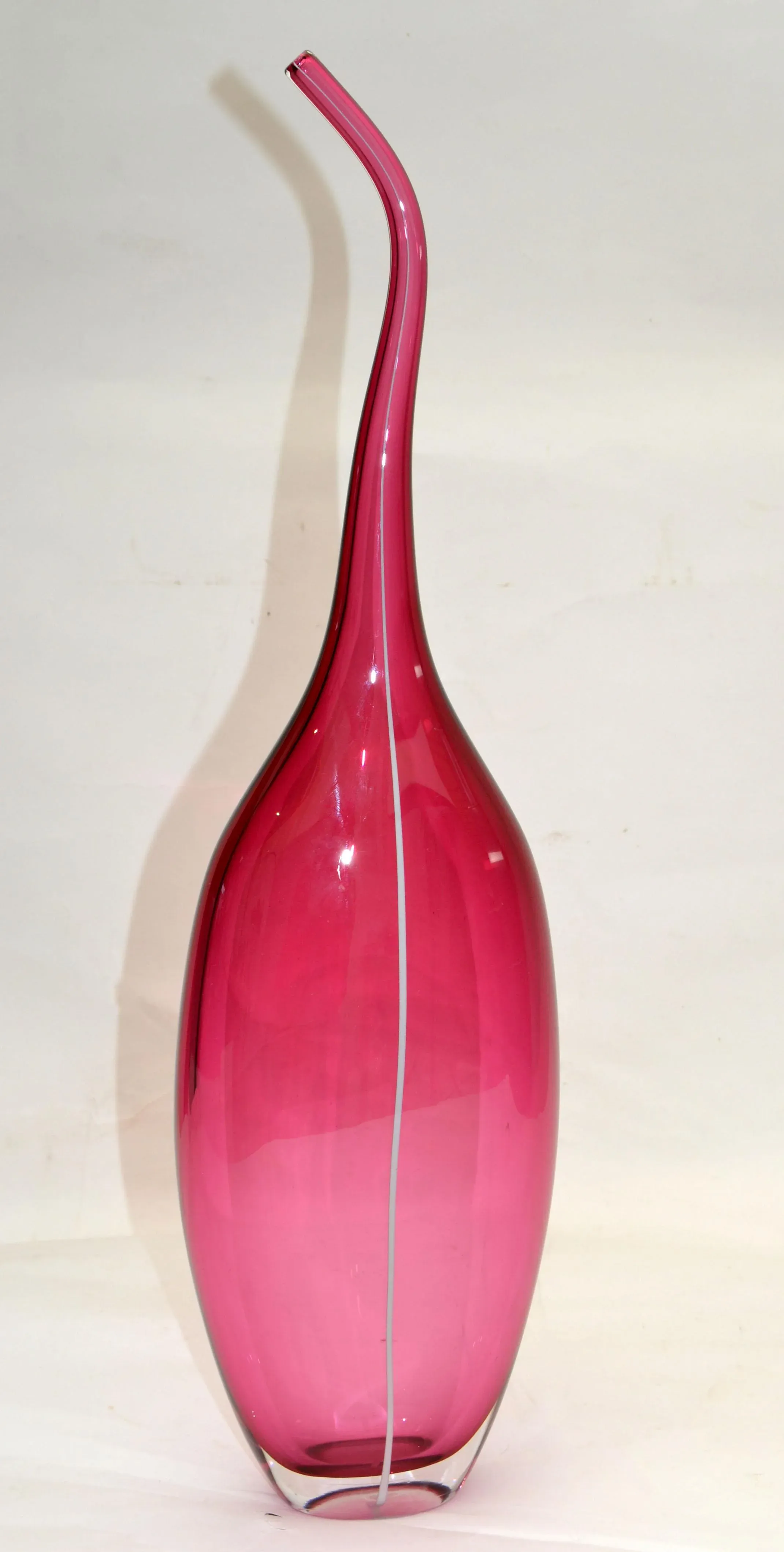 Pink & White Blown Murano Art Glass Bud Flower Vase, Italy
