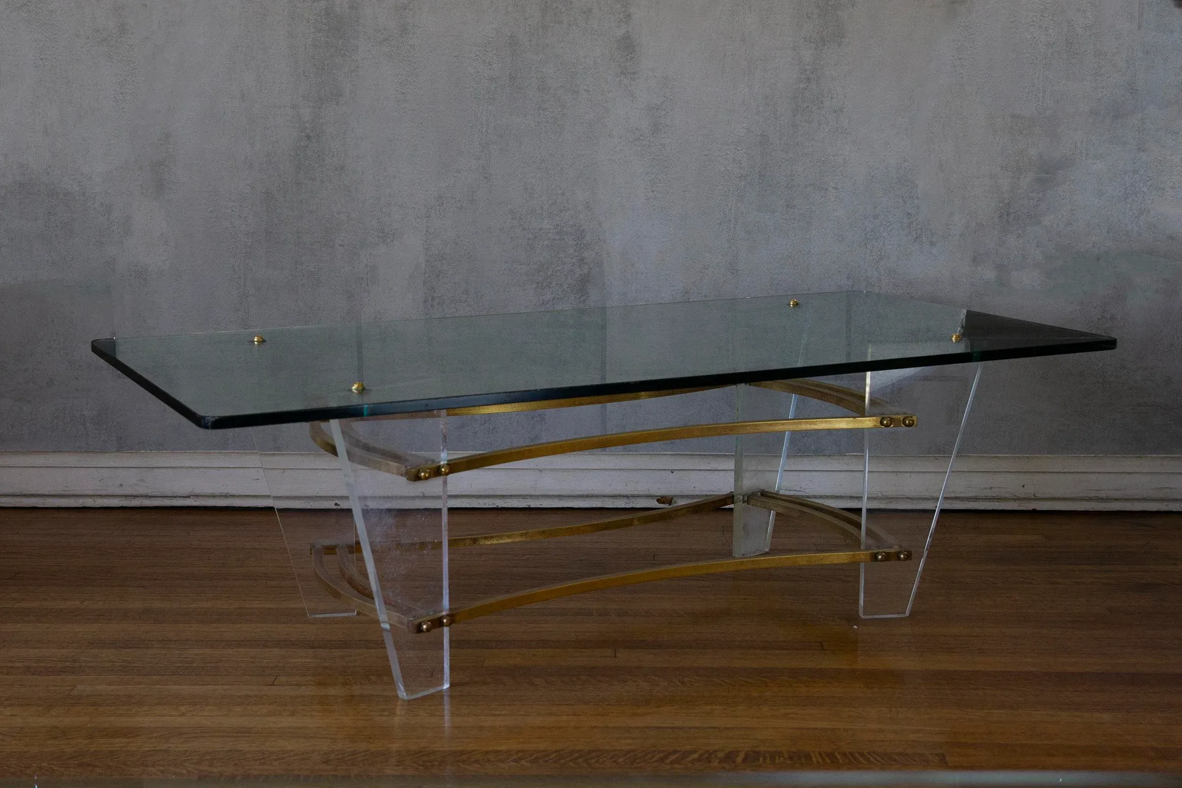 1970s Charles Hollis Jones Minimalist Lucite, Glass and Brass