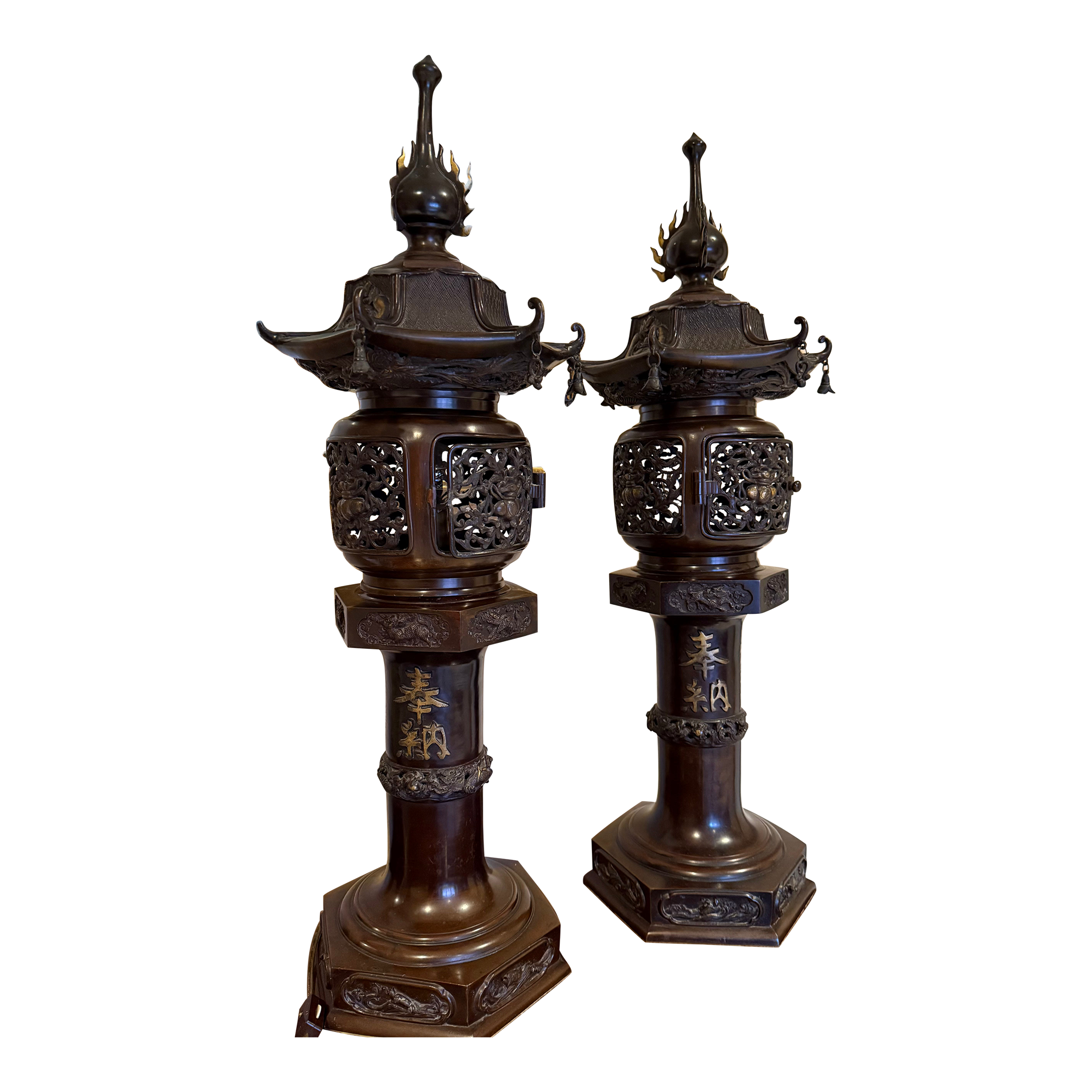 Antique Bronze Lamps - a Pair