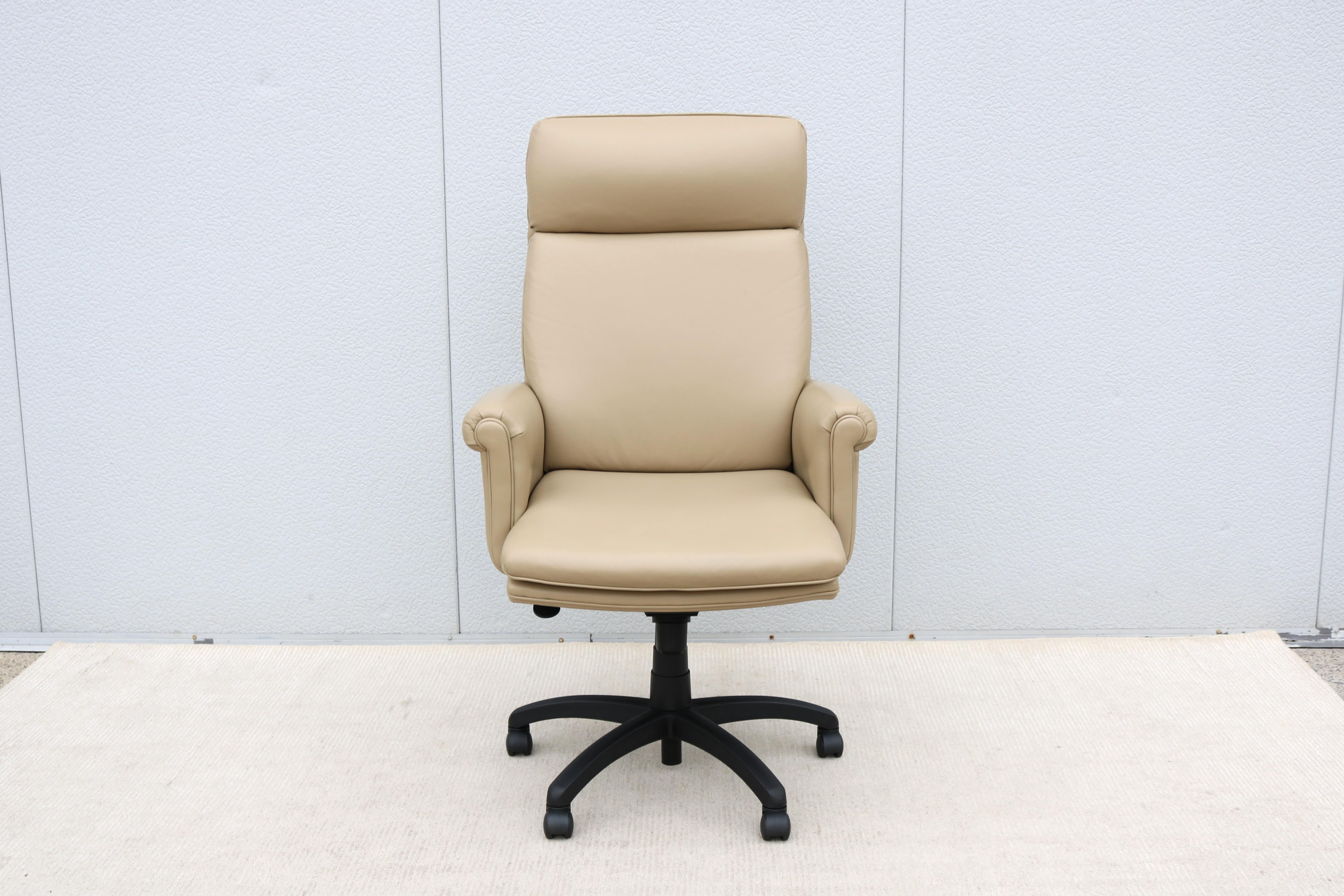 Classic Cabot Wrenn Caesar High Back Regency Taupe Leather Swivel