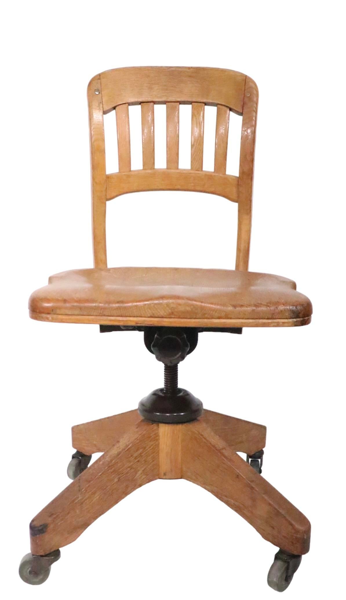 Antique Adjustable Swivel Oak Desk Chair with Floating Back Rest c.1926