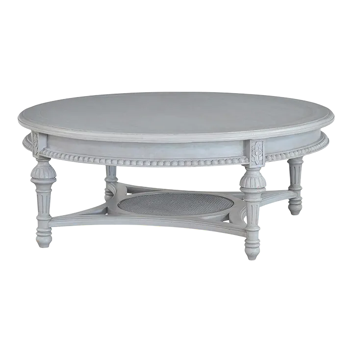 French Provincial Round Coffee Table in Gray | Chairish