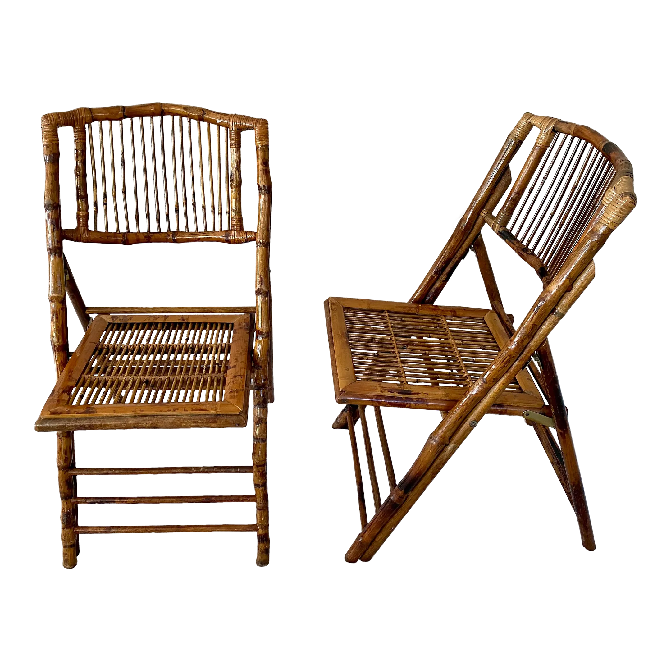 Tortoise Shell Bamboo Folding Chairs - a Pair | Chairish