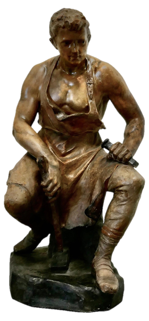 Large Plaster Figurine of the Seated Blacksmith, 1920s