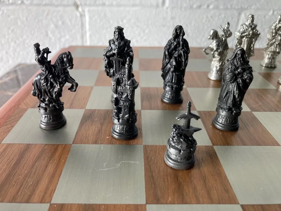 Vintage Royal Selangor Camelot Pewter Chess Set | Chairish