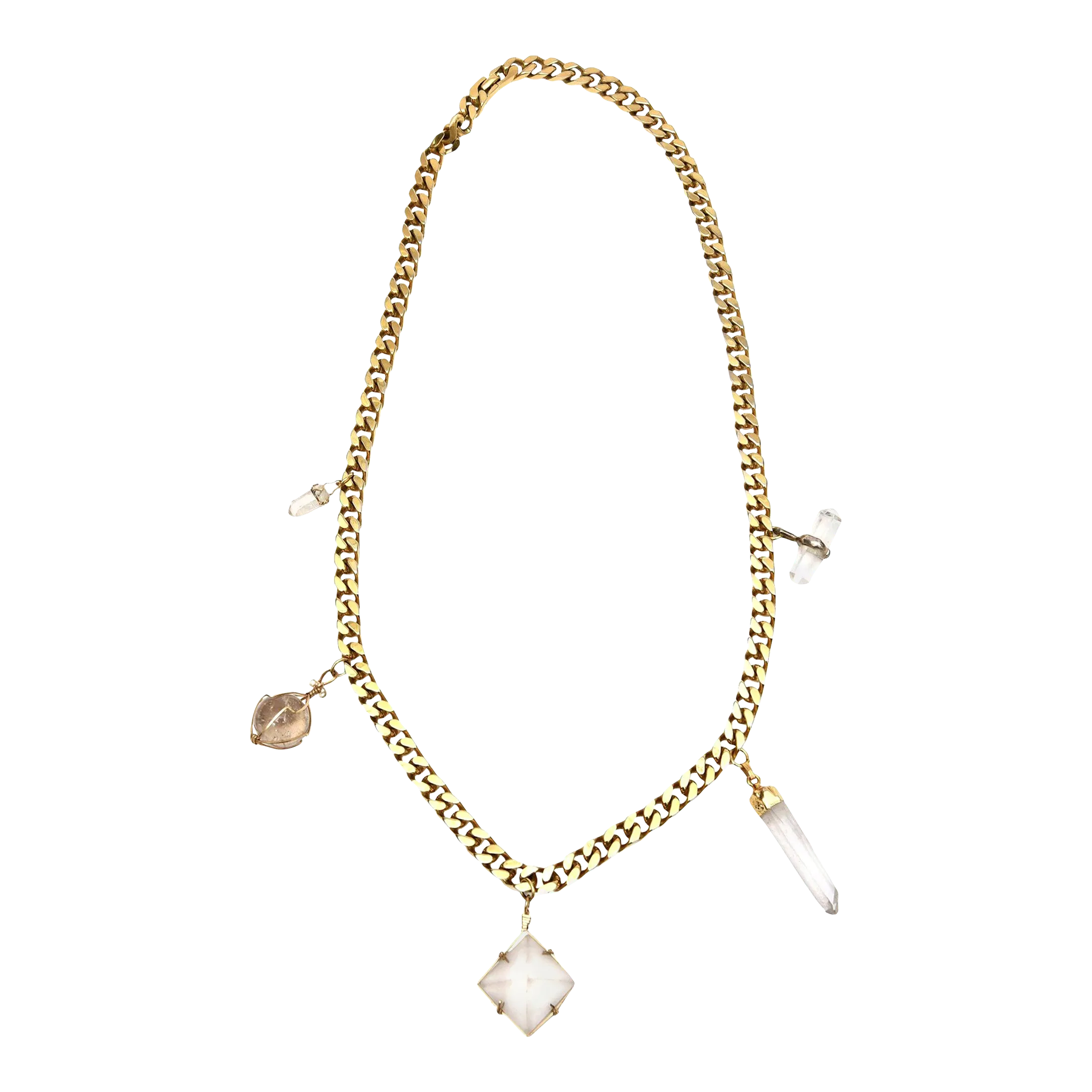 1970s Vintage Napier Chain and Crystal Pendant Link Necklace