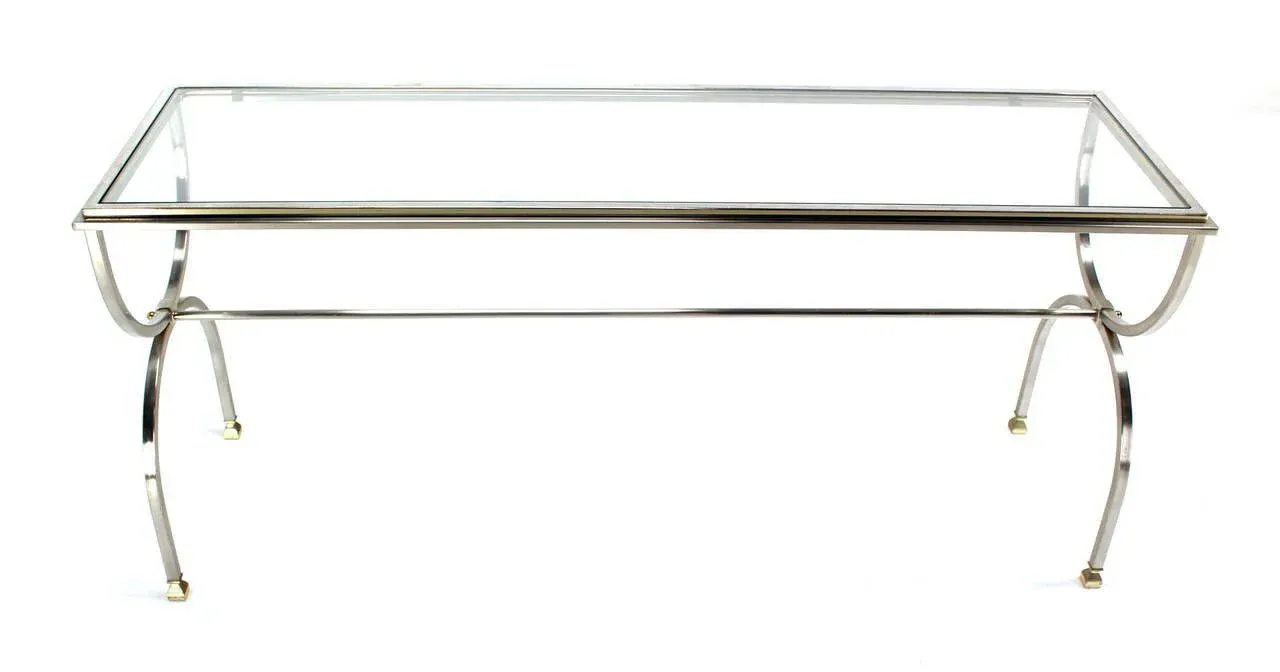 1960s Mid-Century Modern Chrome Brass and Glass Top Console Sofa Table