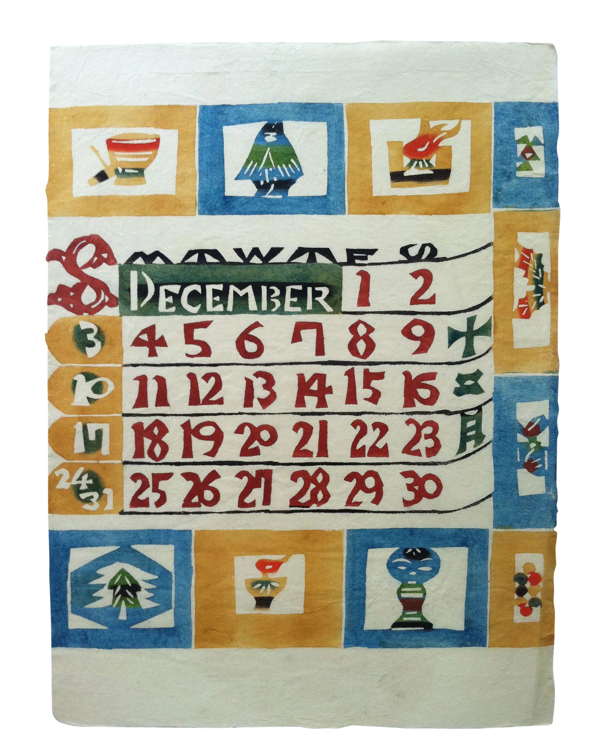 Mid-Century Japanese Stenciled Print - December