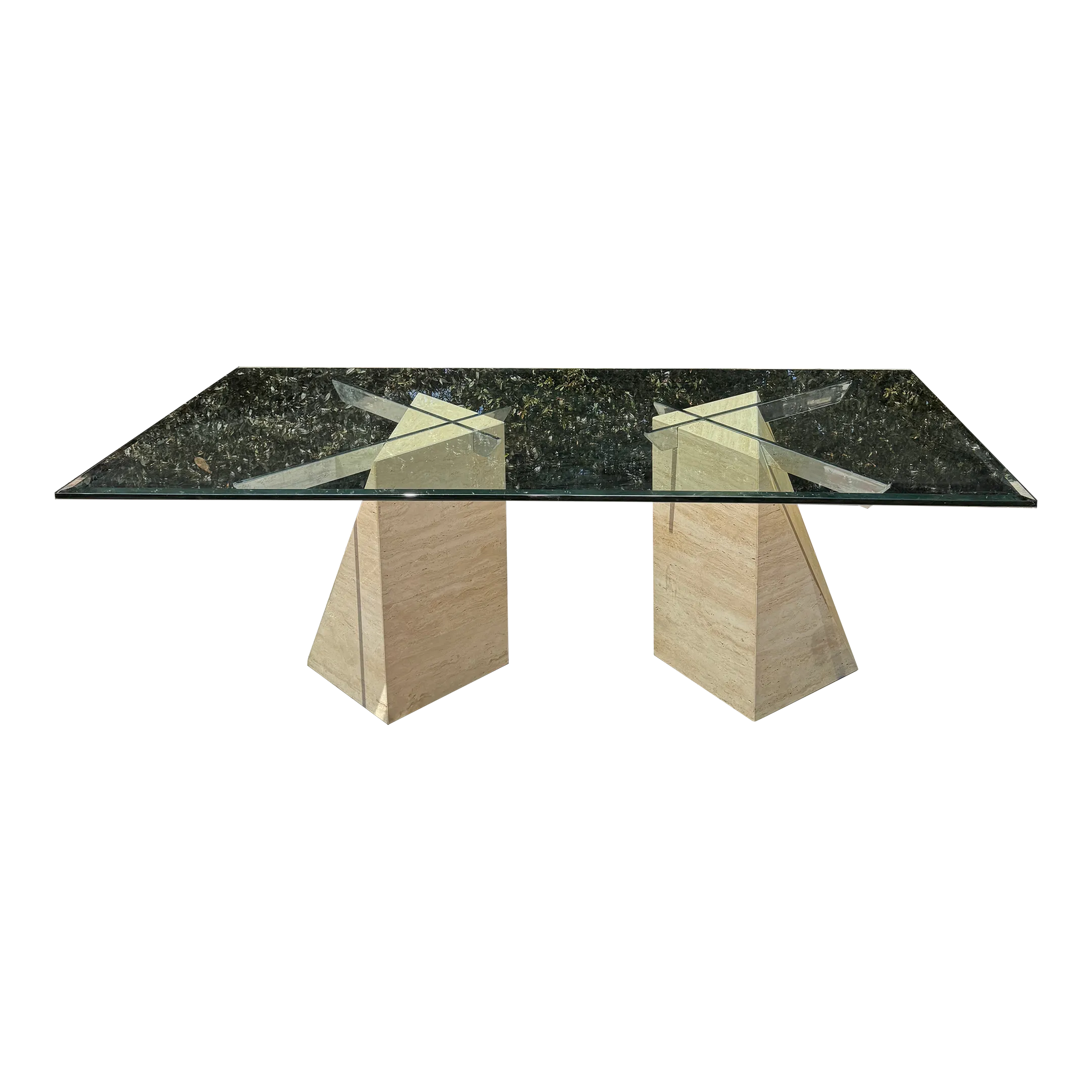1970s Artedi Italian Made Travertine and Chrome Dining Table With Glass Top