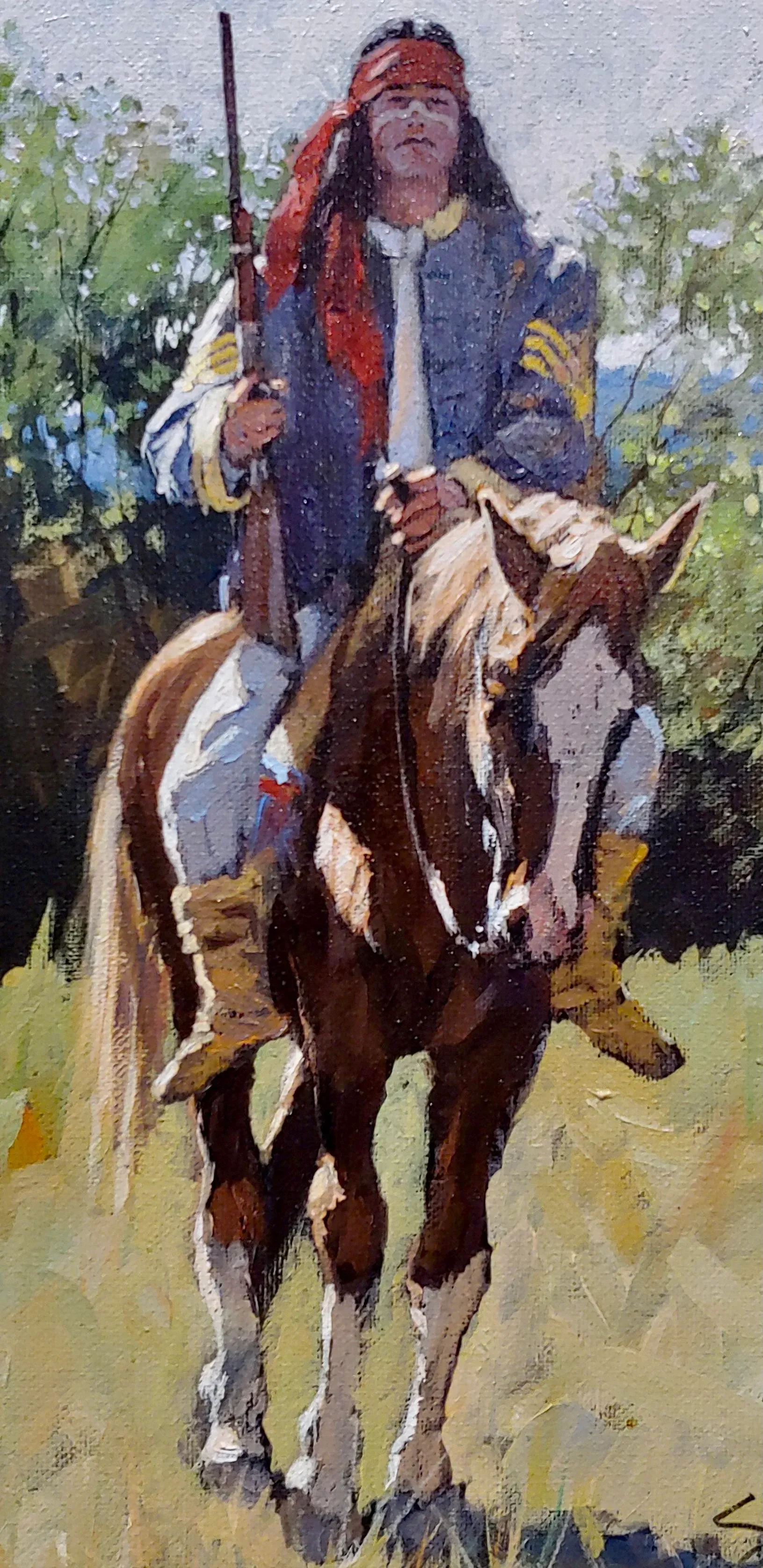 Nathan Solano -Native American Indian Cavalry Scout on Horse-Oil Painting