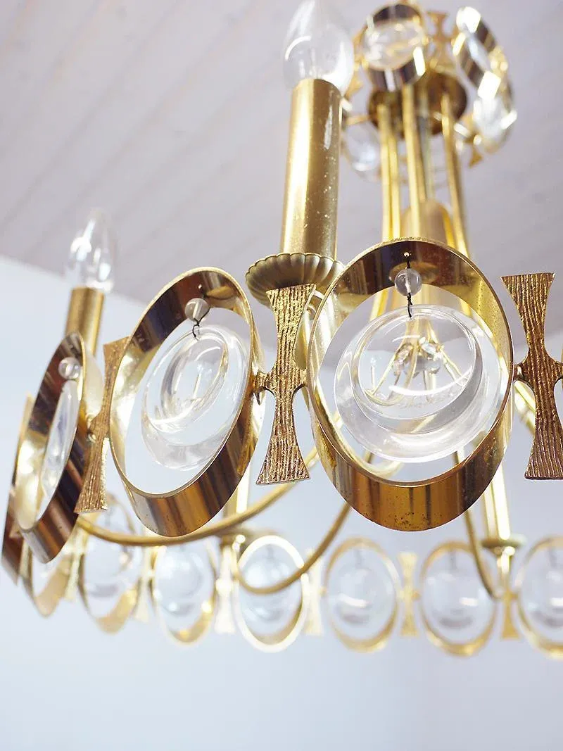 Vintage Gilt Brass and Crystal Glass Chandelier by Lobmeyr