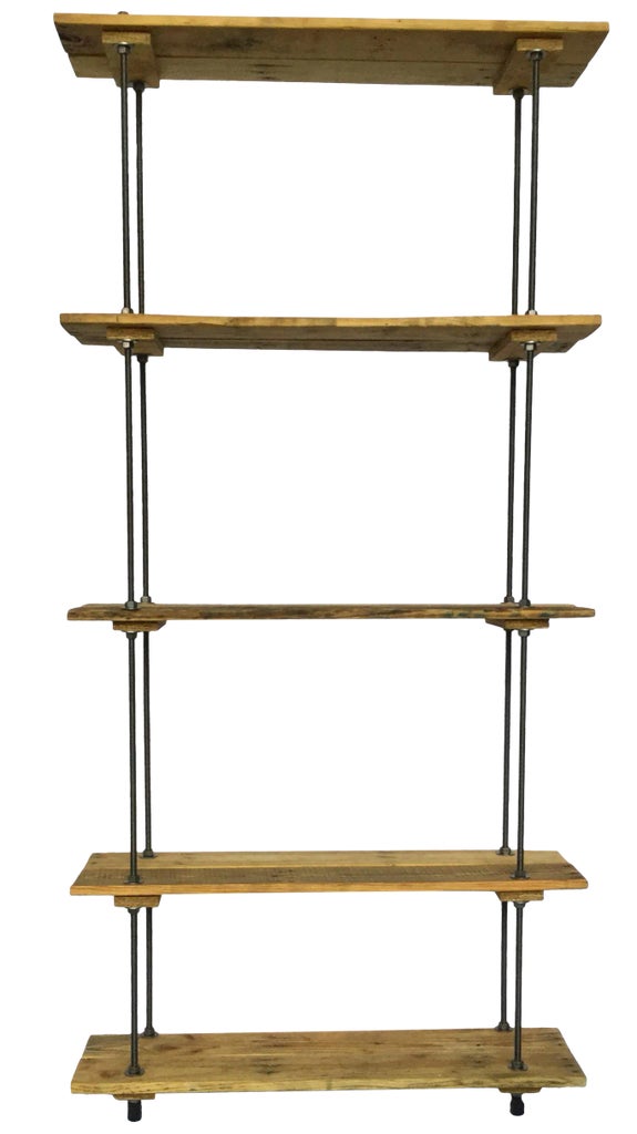 Bauhaus Tall Recycled Wood and Metal Rod Adjustable Bookcase Shelf ...