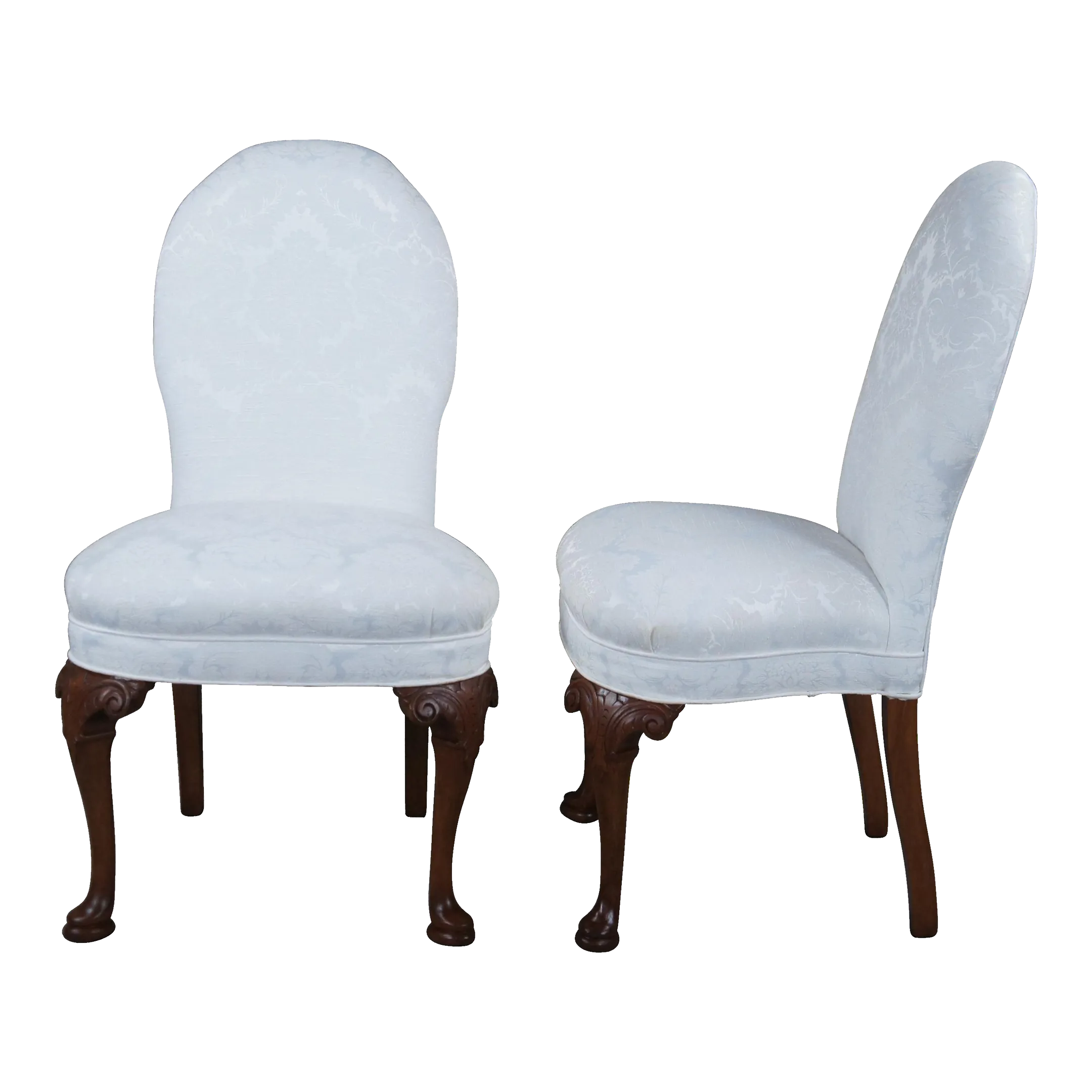 Early 20th Century Antique Queen Anne Style Carved Mahogany Silk