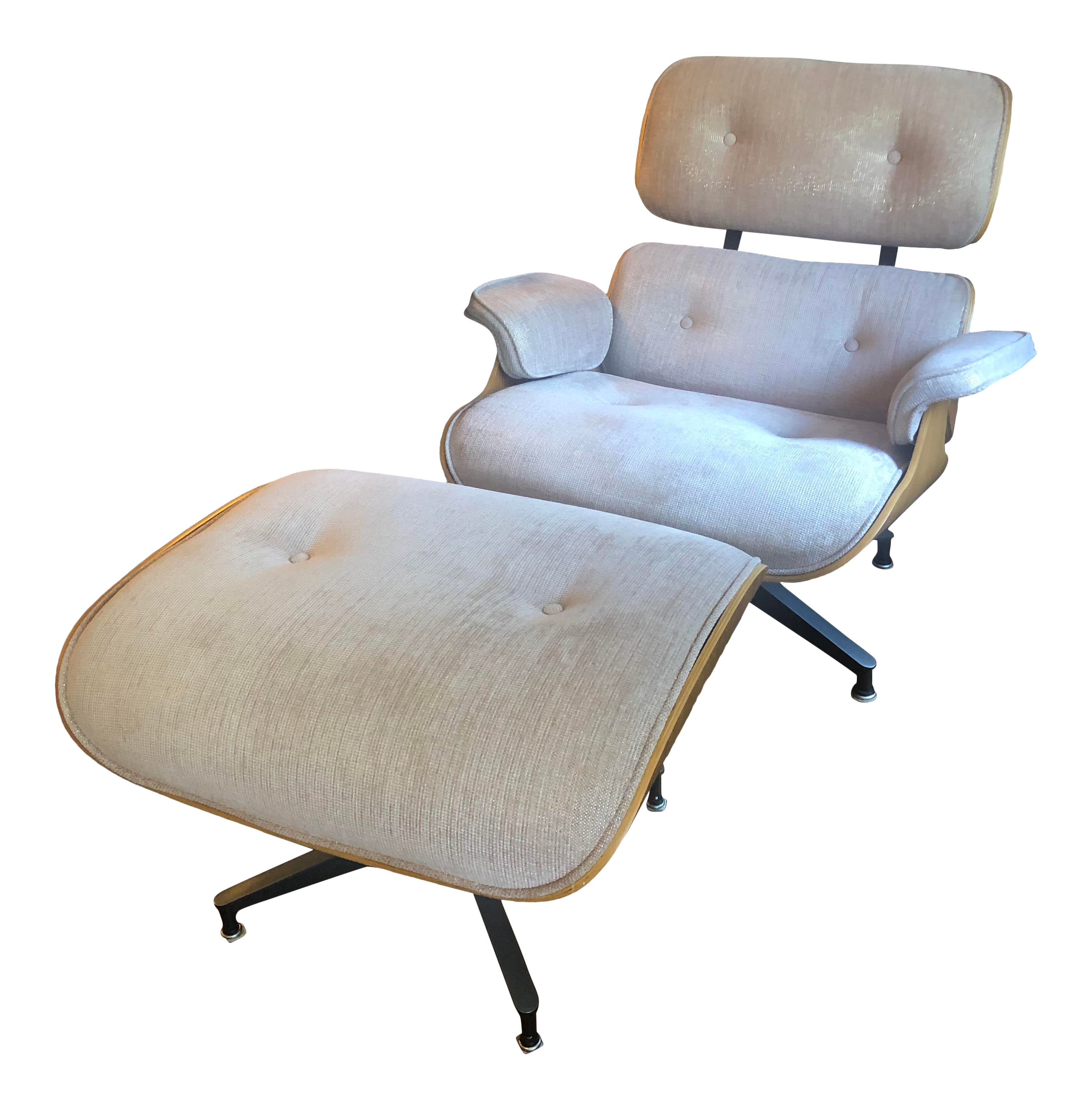 Authentic Eames Rose Gold Upholstered Lounge Chair Ottoman A Pair Chairish