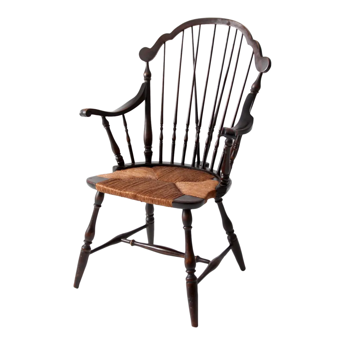 Antique Windsor Arm Chair With Rush Seat | Chairish