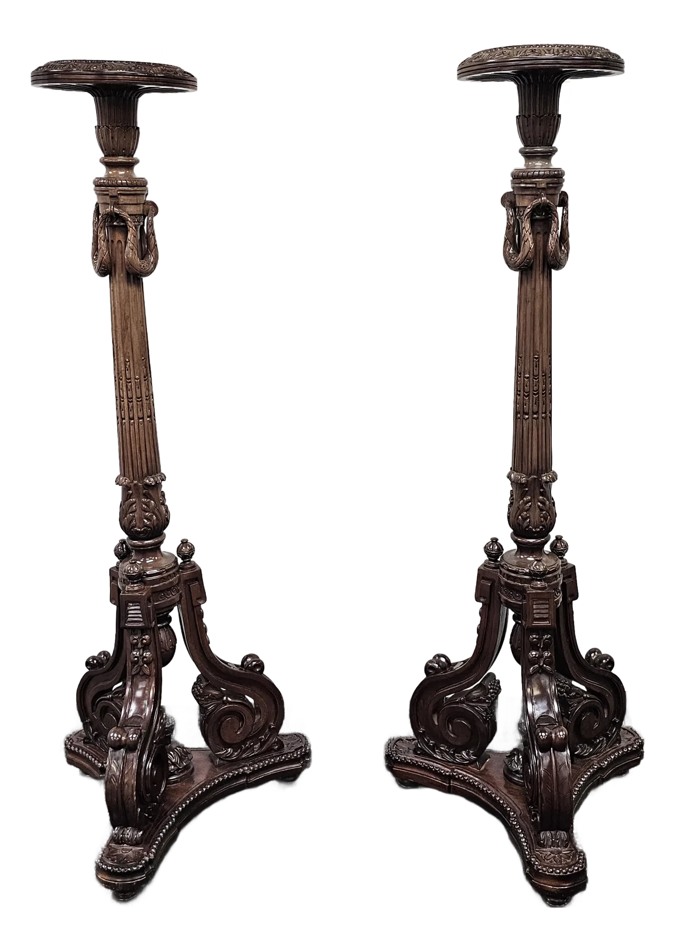 Pair of Mid 20th Century George III Style Hand-Carved Mahogany Pedestals