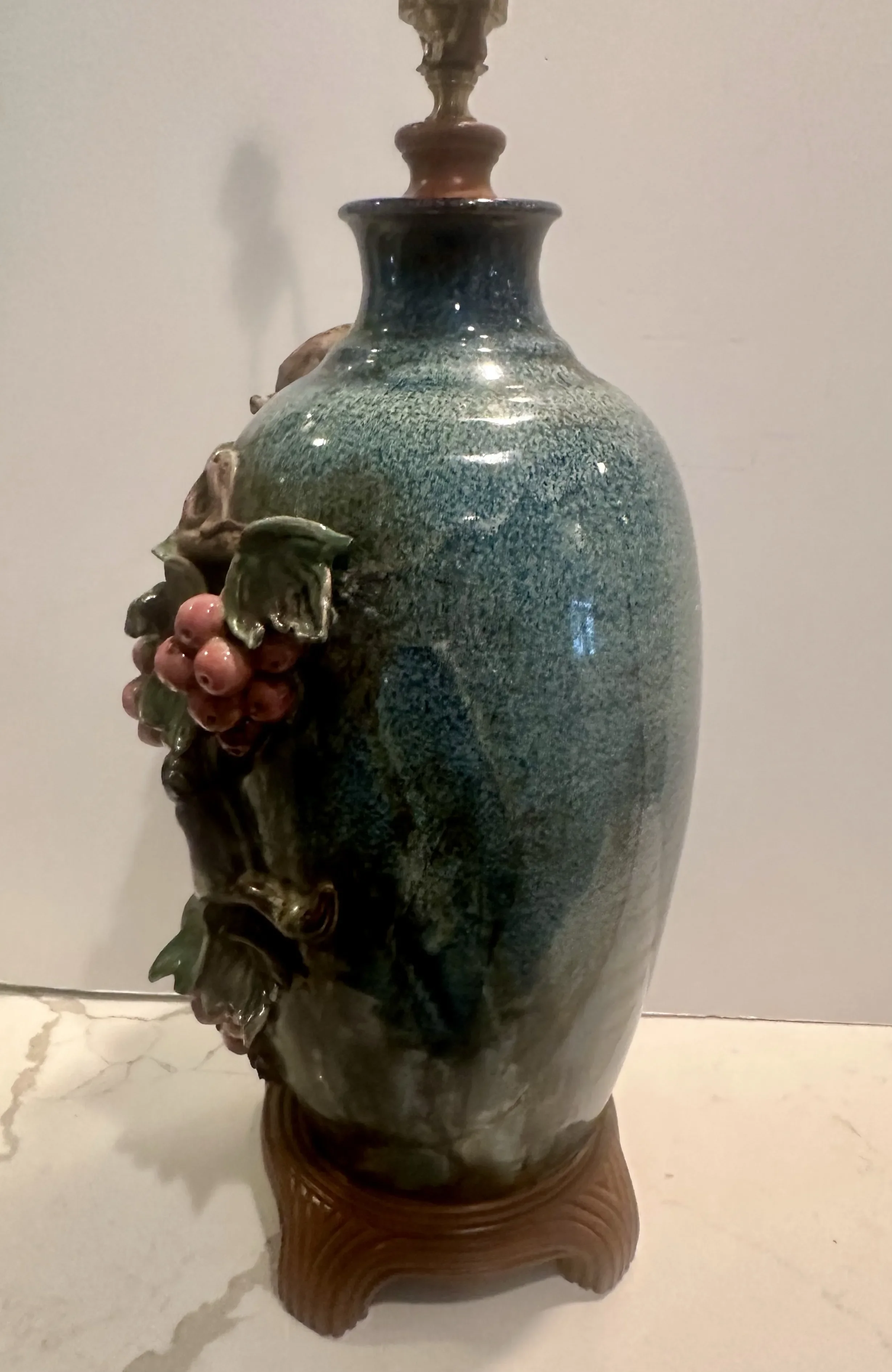 Vintage Art Pottery Stoneware Lamp With Applied Currents and Squirrels