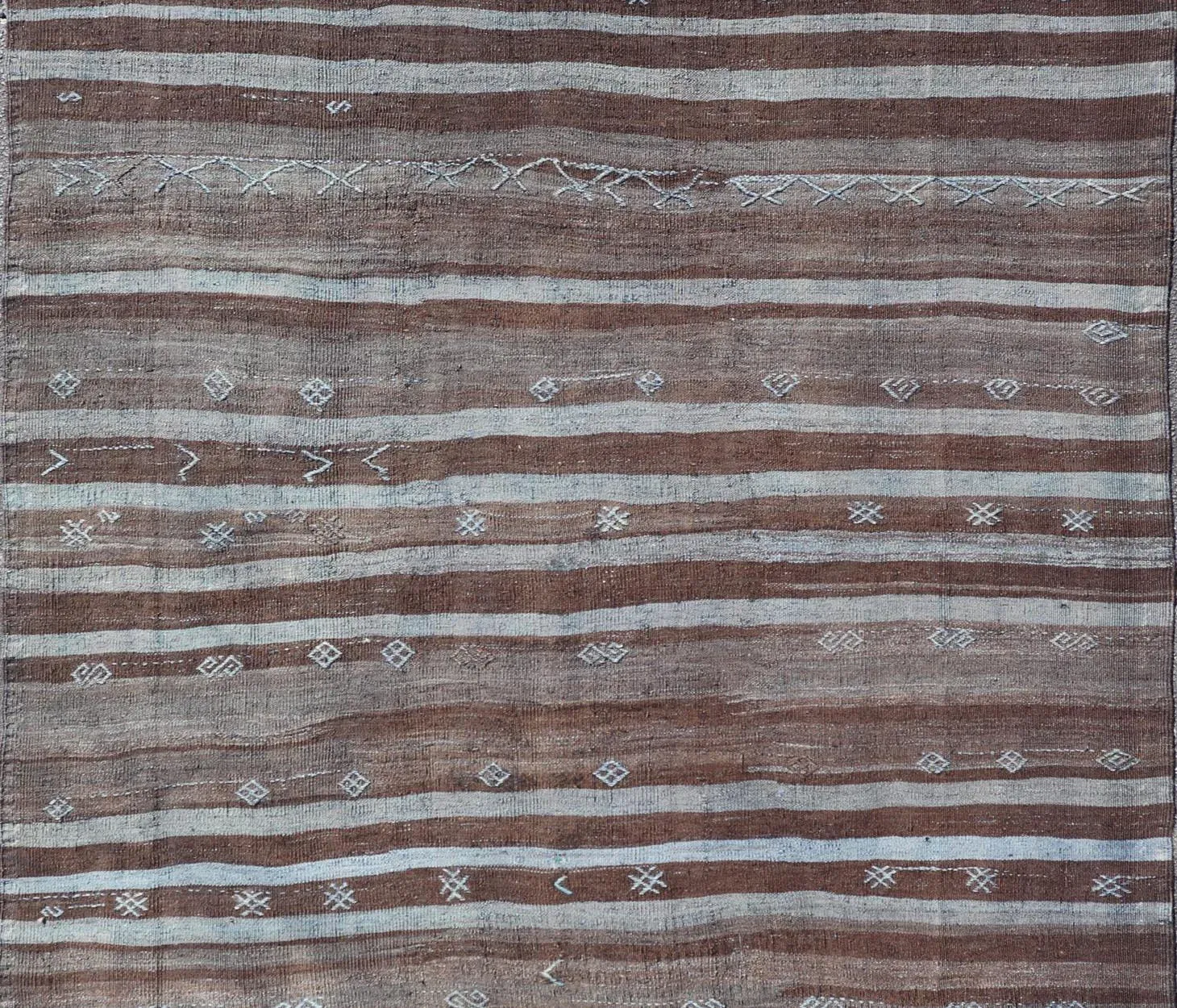 Vintage Turkish Kilim Rug With Mocha and Light Blue Stripes 6\'10\
