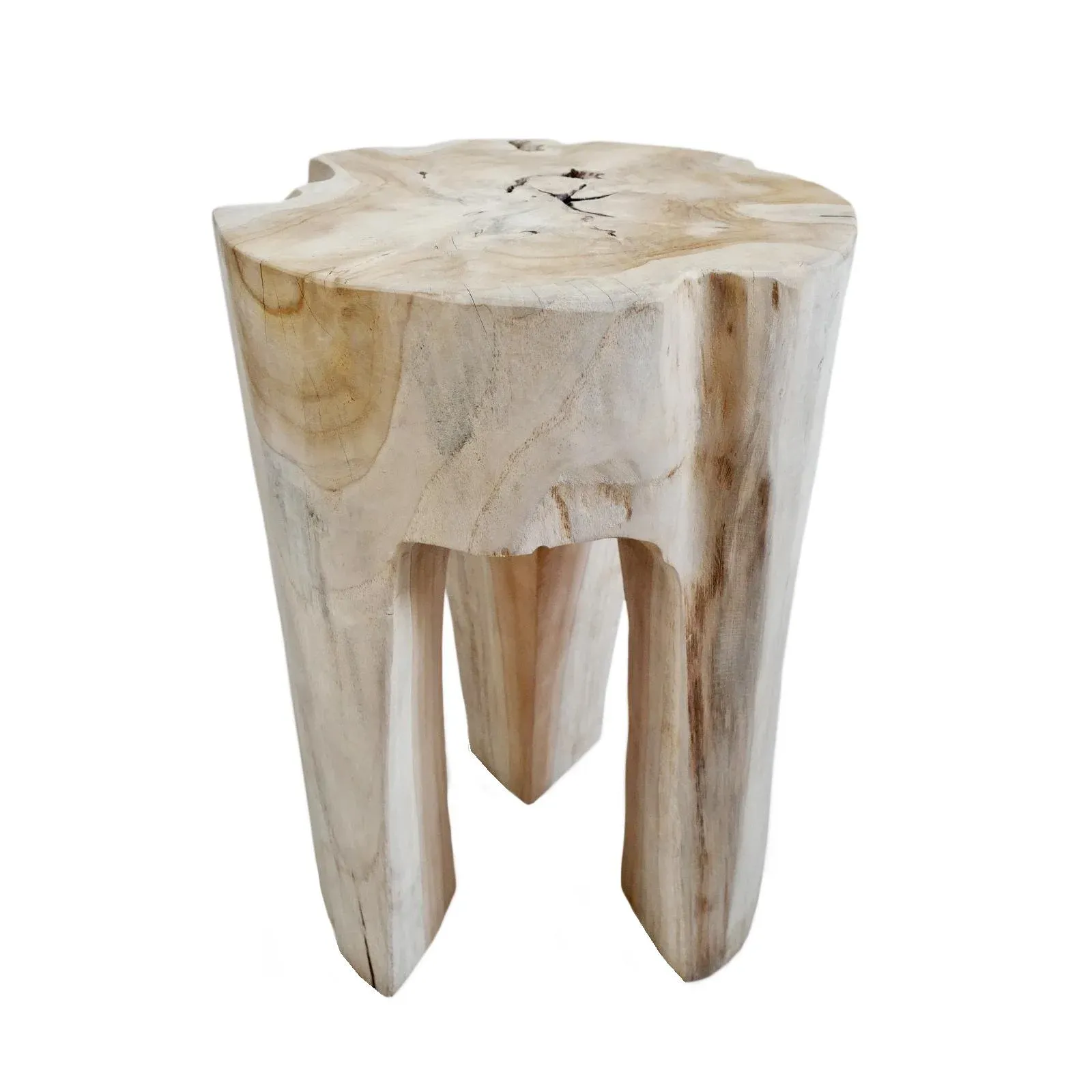 Organic Raw 3 Leg Teak Stool / Side Table | Chairish