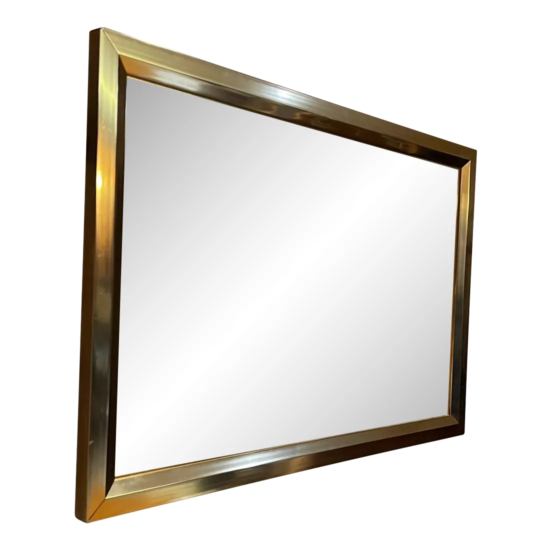 1970s Elegant Rectangular Wall Mirror Aluminum and Brass Chairish