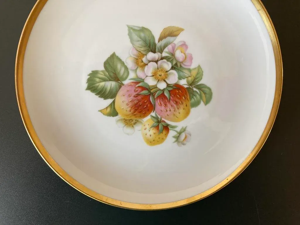 Mid 20th Century Bavaria Porcelain Strawberry Fruit and Gold Rim