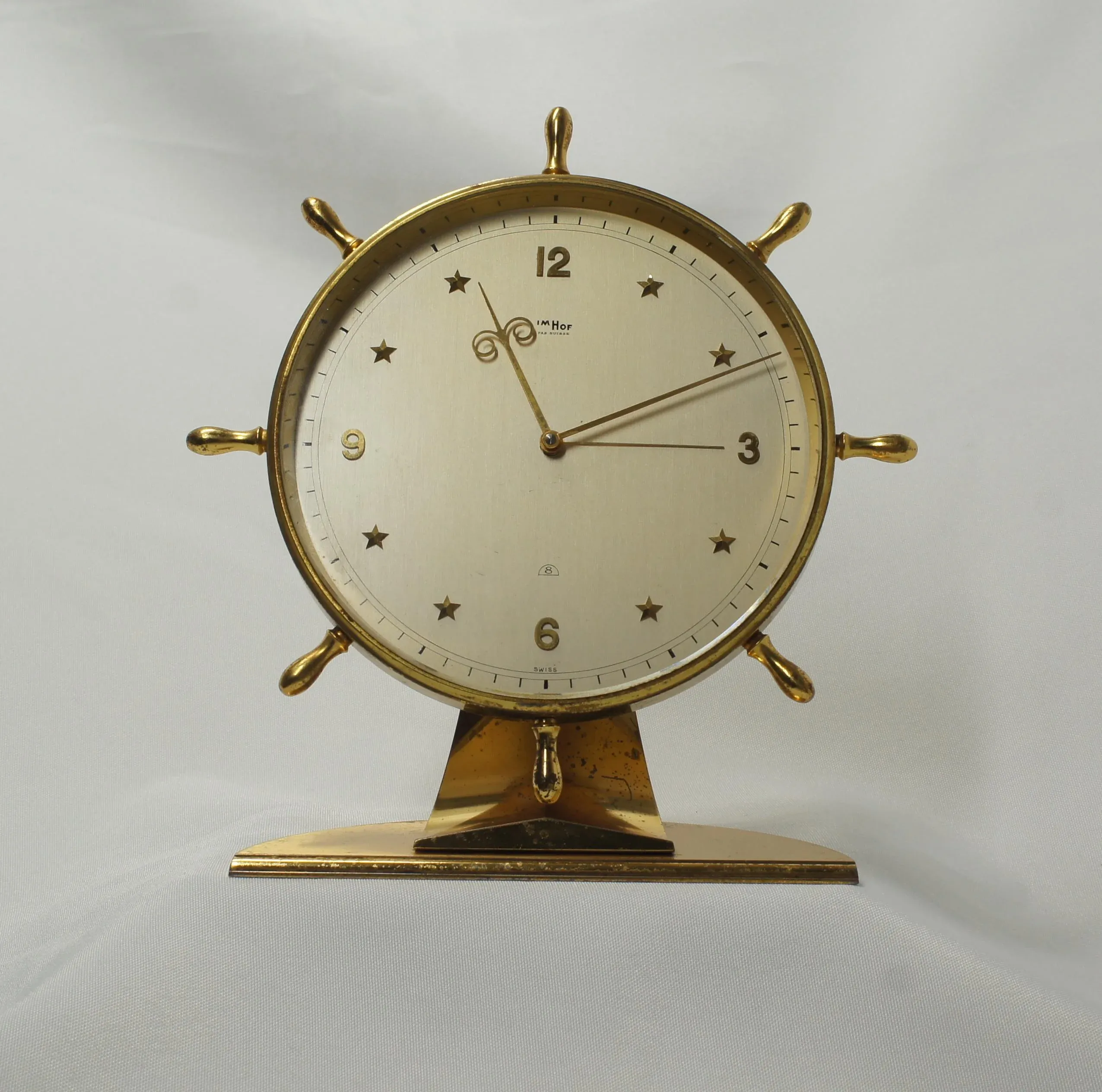 Mid-Century Gilt Brass Imhof Genève Alarm Clock With 8-Day